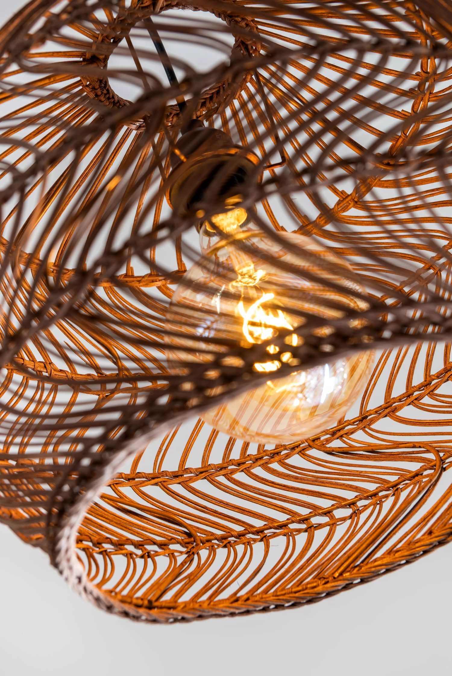 Natürliche Pendelleuchte Rattan Ockergelb Ø40 cm rund Leuchter, Lampe, Kunst