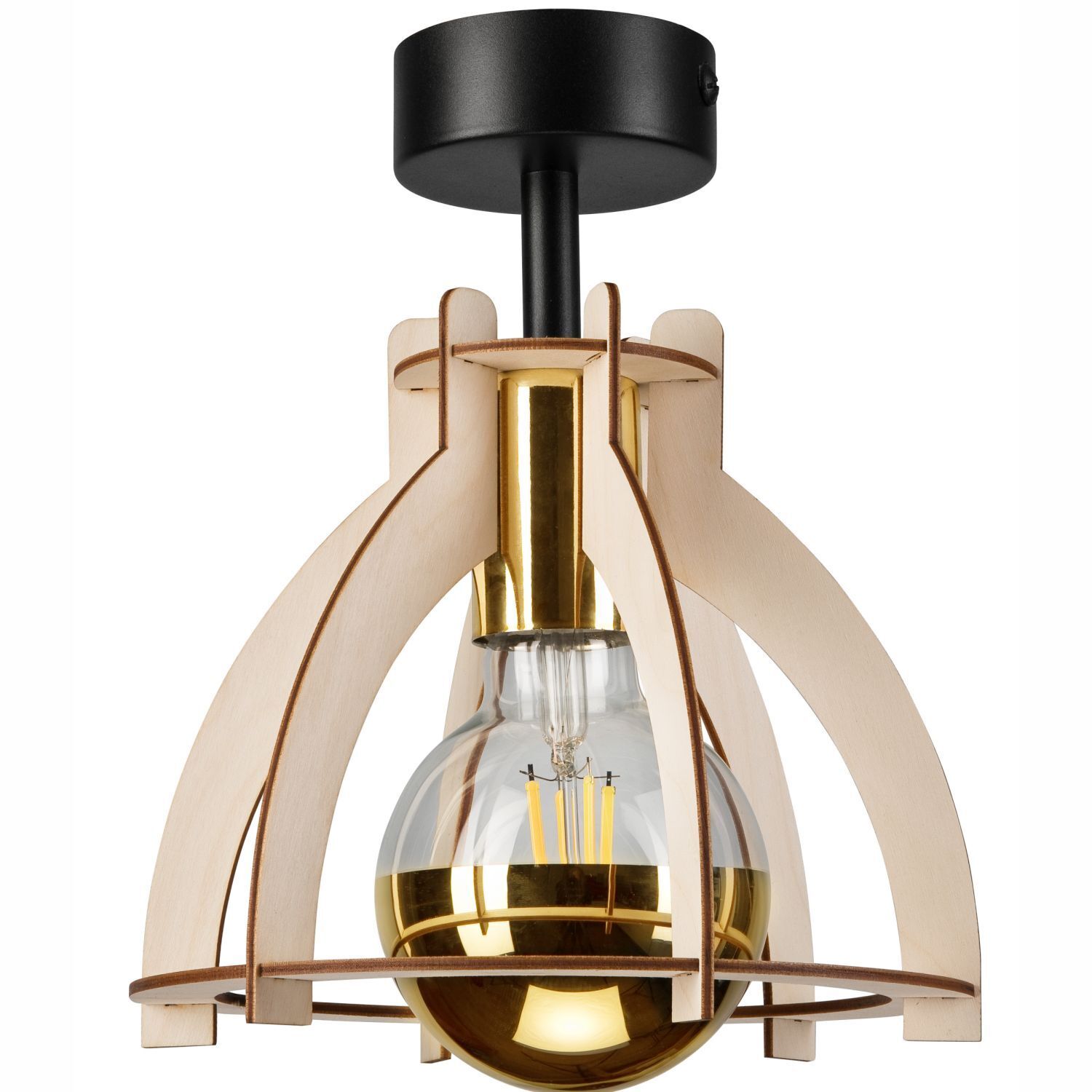 Wohnliche Deckenleuchte Holz Stahl Ø21 cm Schwarz Natur