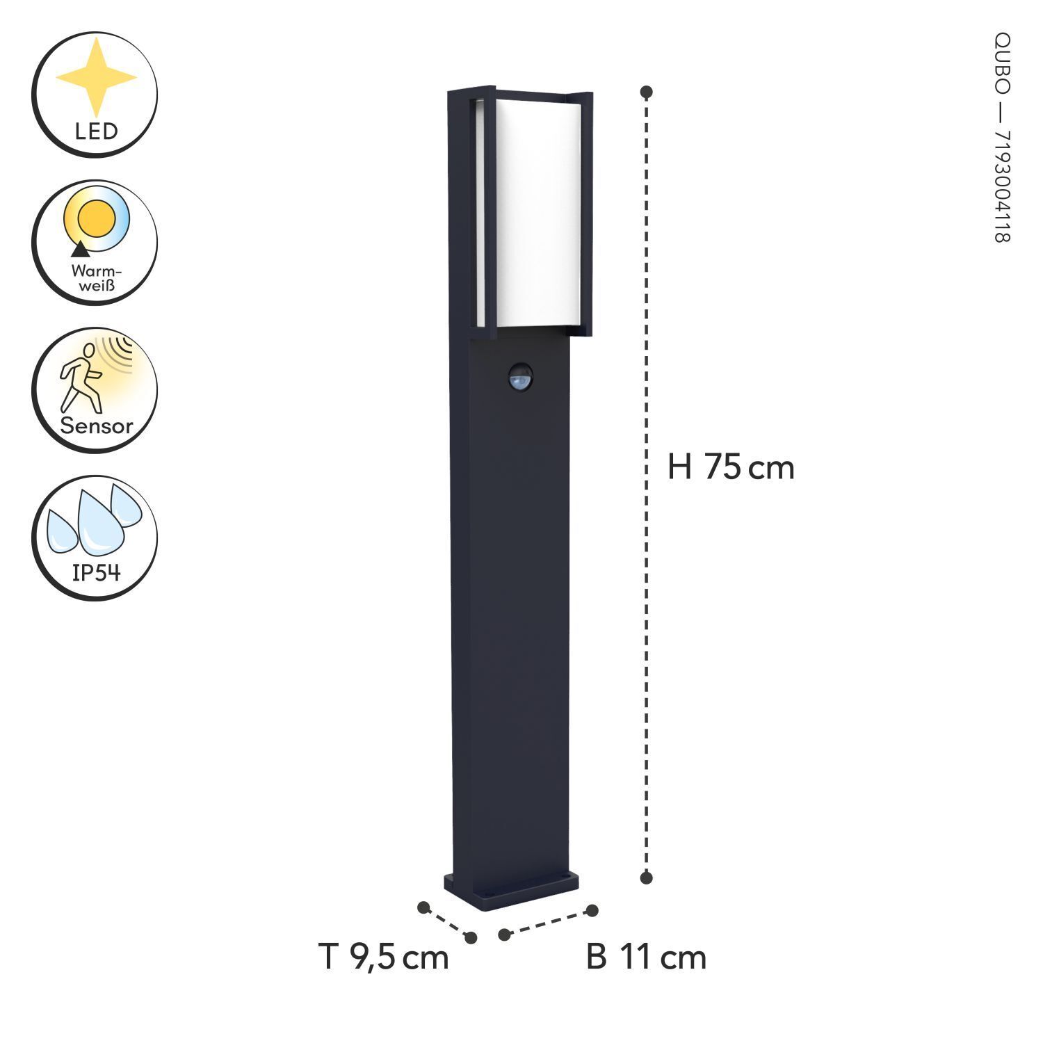 Lampadaire LED détecteur de mouvement aluminium 75 cm IP54