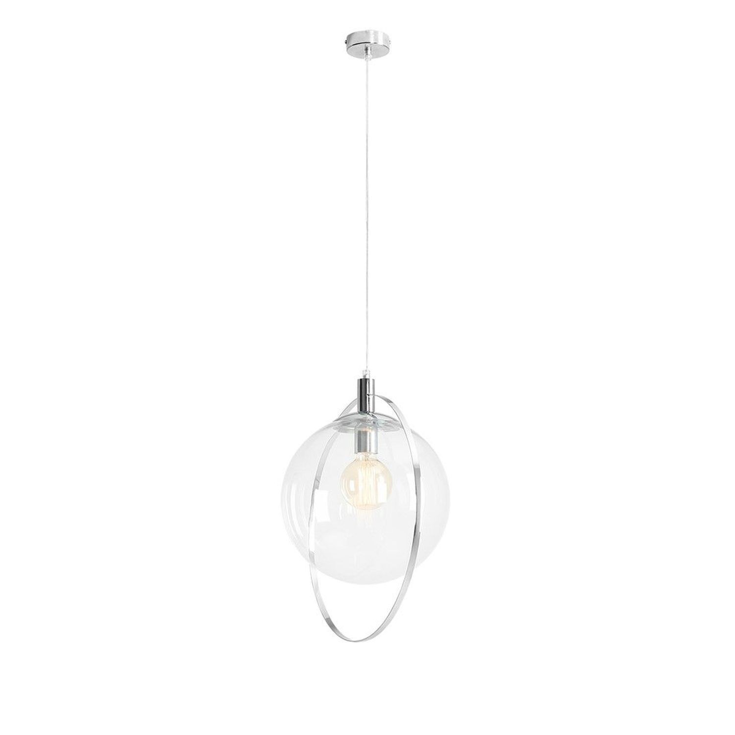 Lampe à suspendre décorative verre sphère métal anneau L:42,5 cm
