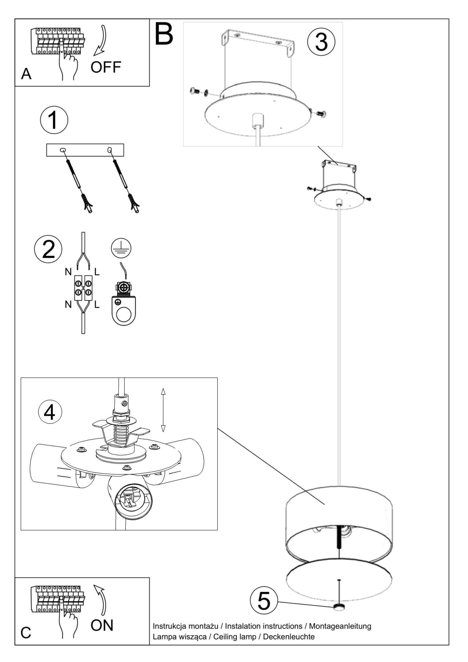 Lampe à suspendre noire Ø 30 cm rond tissu verre 3x E27