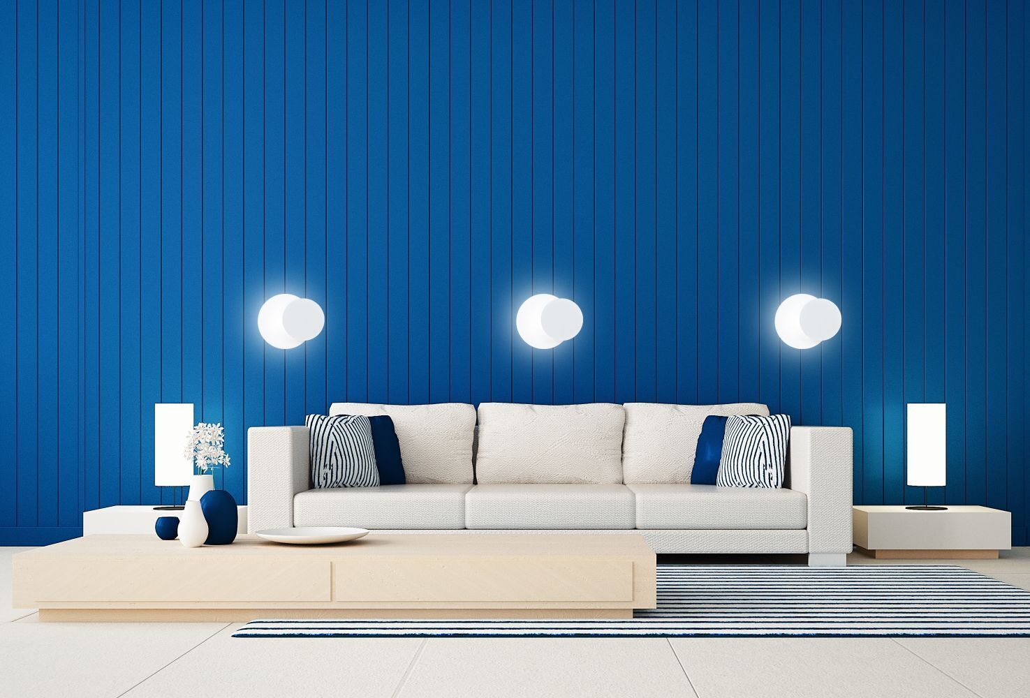 Wandlampe Weiß Metall Holz rund Skandinavisch G9 Innenarchitektur, Beleuchtung, Wohnzimmer, Couch, Dekoration für Zuhause