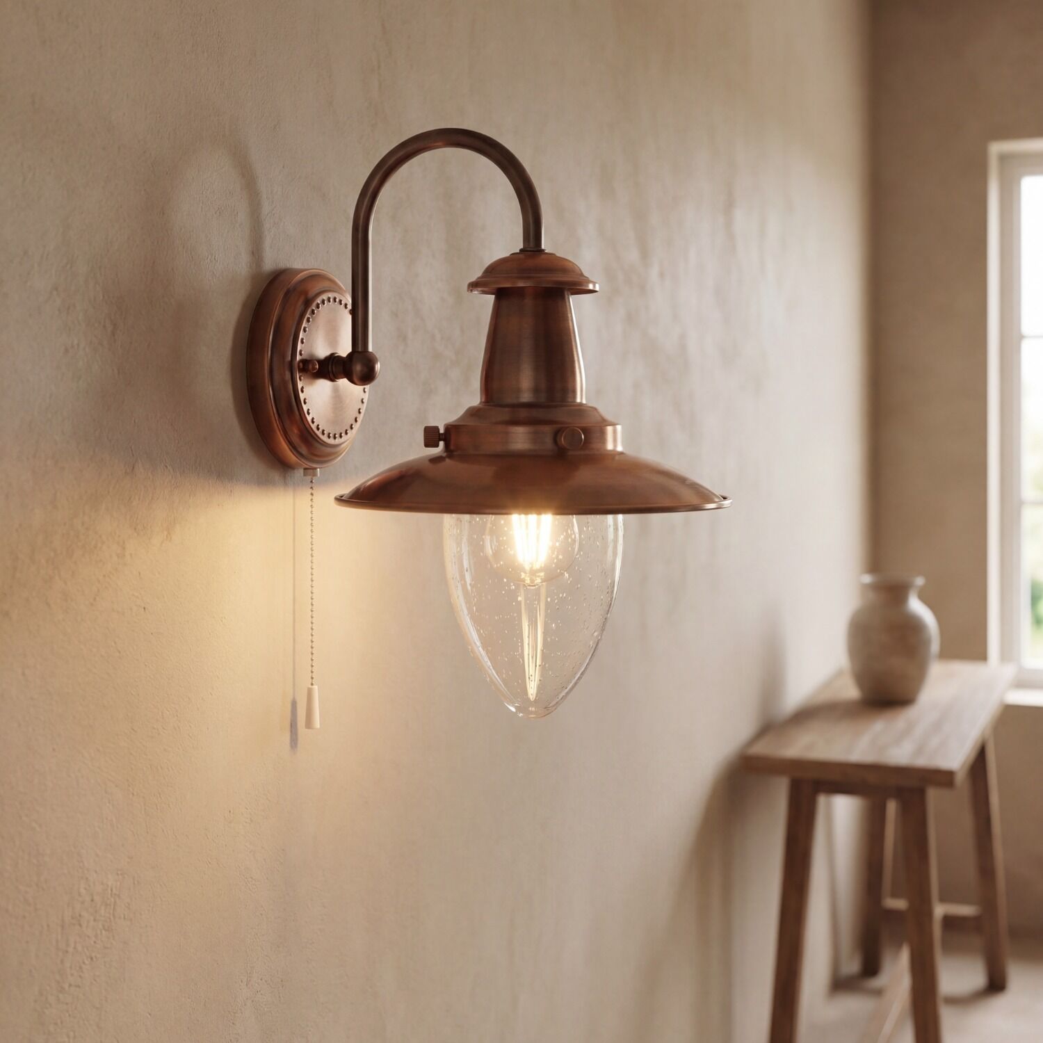 wandlampe-metall-in-kupfer-wandleuchte-zugschalter-maritim-schiffsleuchten-innen-le14140-001 Wandleuchte, Wandlampe, Bronze, Glaskugel, Vintage-stil