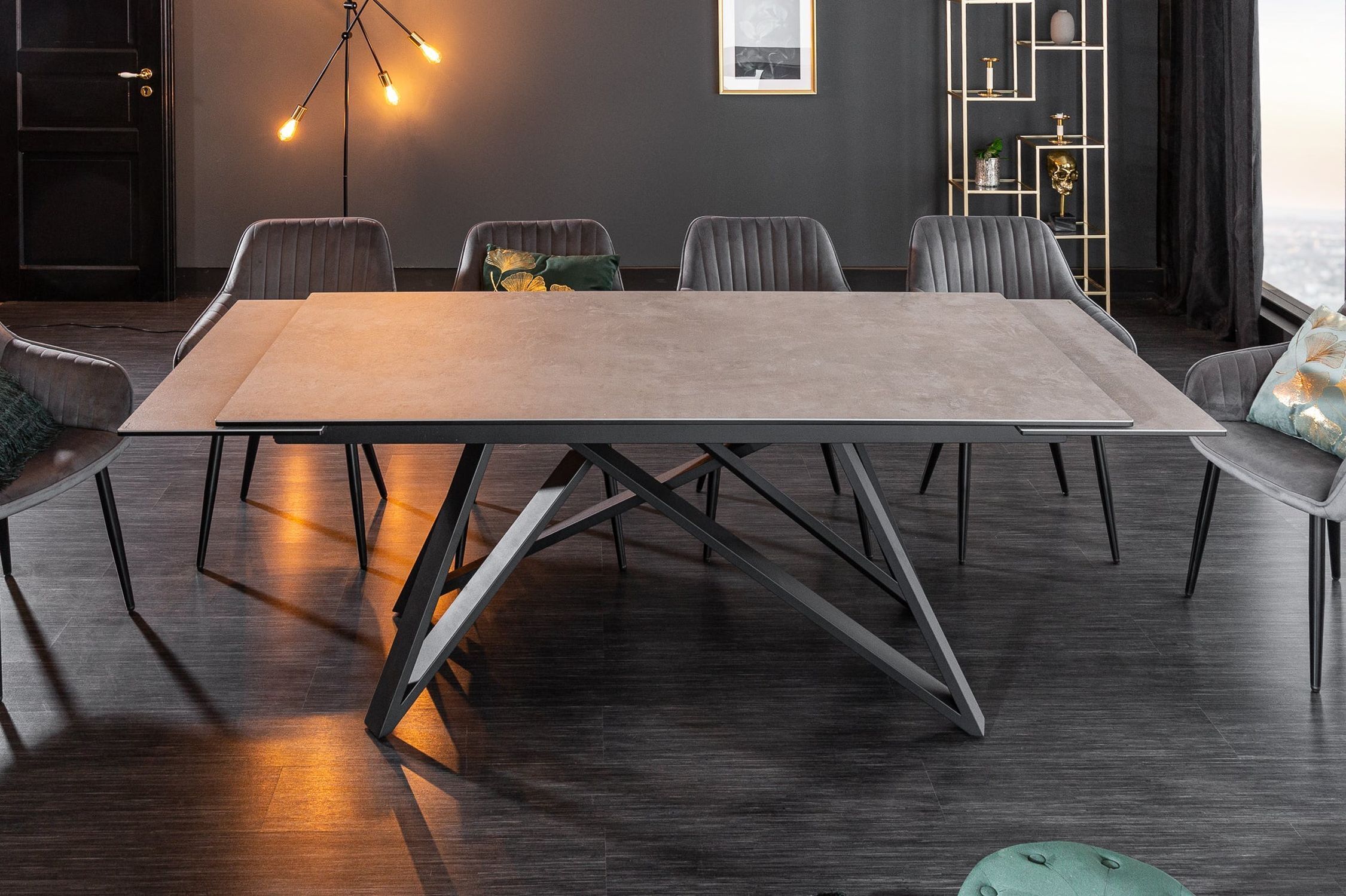 Table de salle à manger extensible en céramique grise noire 180 cm