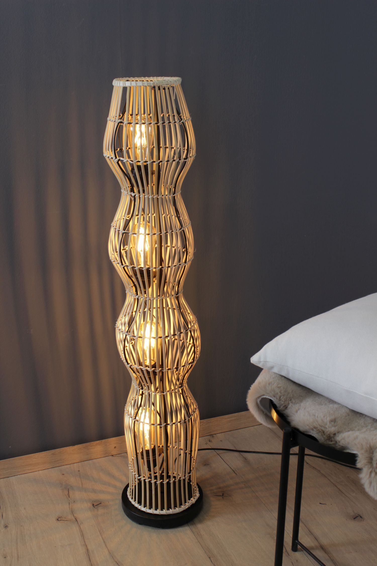 Kleine Stehlampe Bambus Natur 111 cm E27 Skandinavisch Lampe, Stehlampe