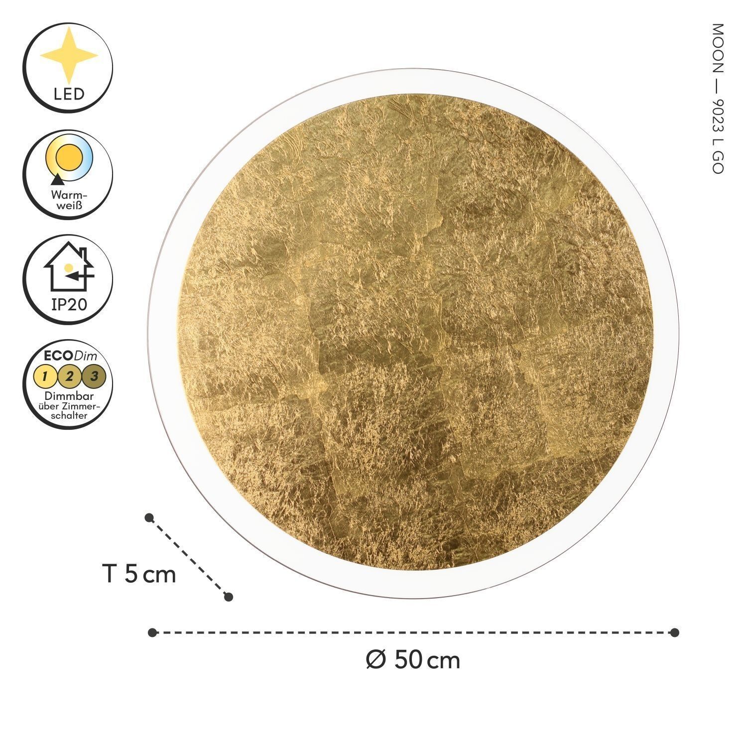 gold leaf, runder Anhänger, LED, warmweiß, dimmbar