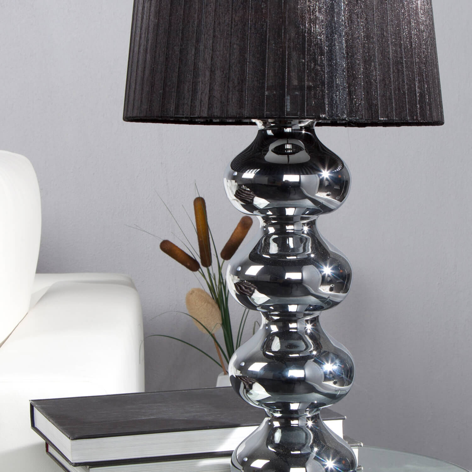 Tischleuchte 50cm Modern Design edel Schwarz Chrom