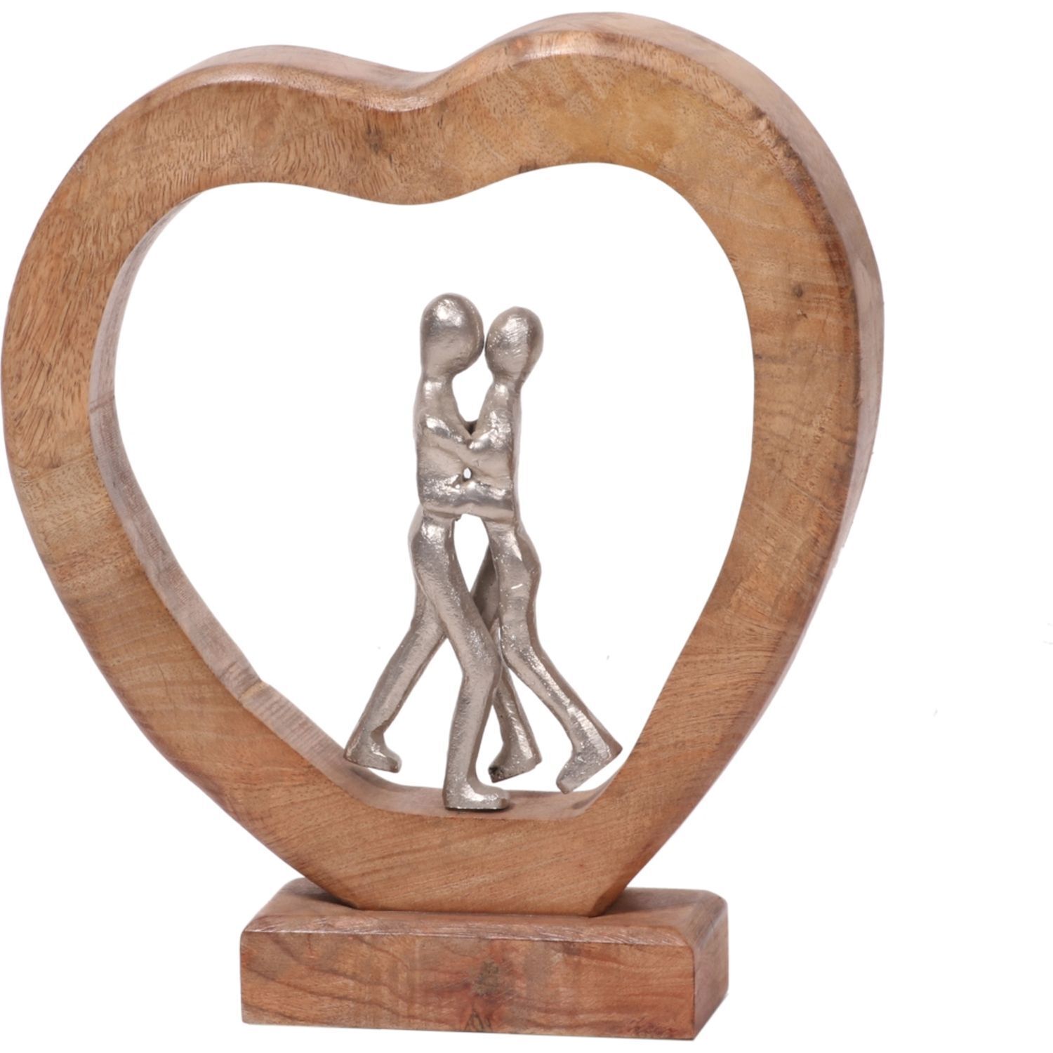 Statue décorative Bois de mangue Aluminium 31 cm de haut Couple de cœurs