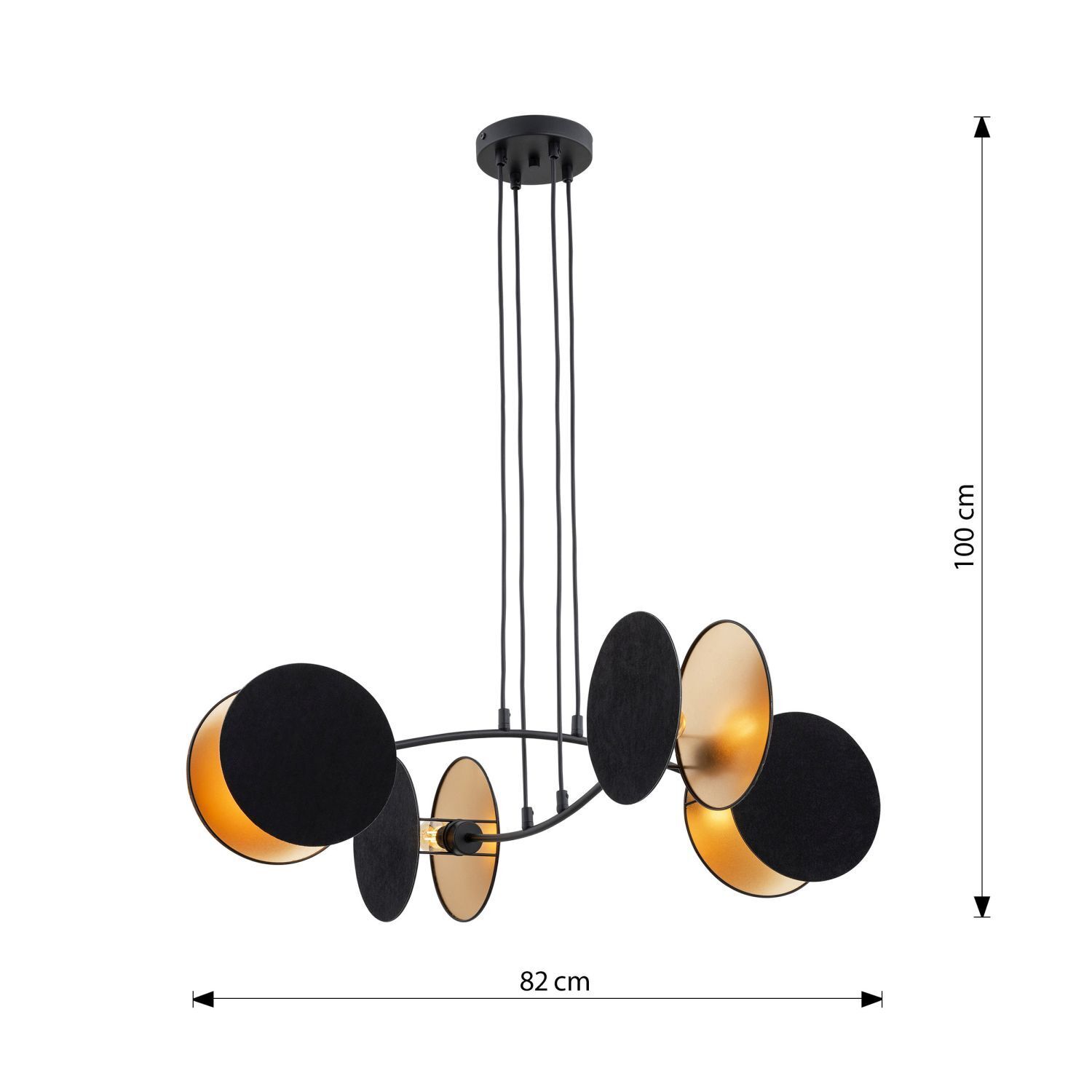 Pendelleuchte Schwarz Gold L: 82 cm verstellbar Stoff Metall