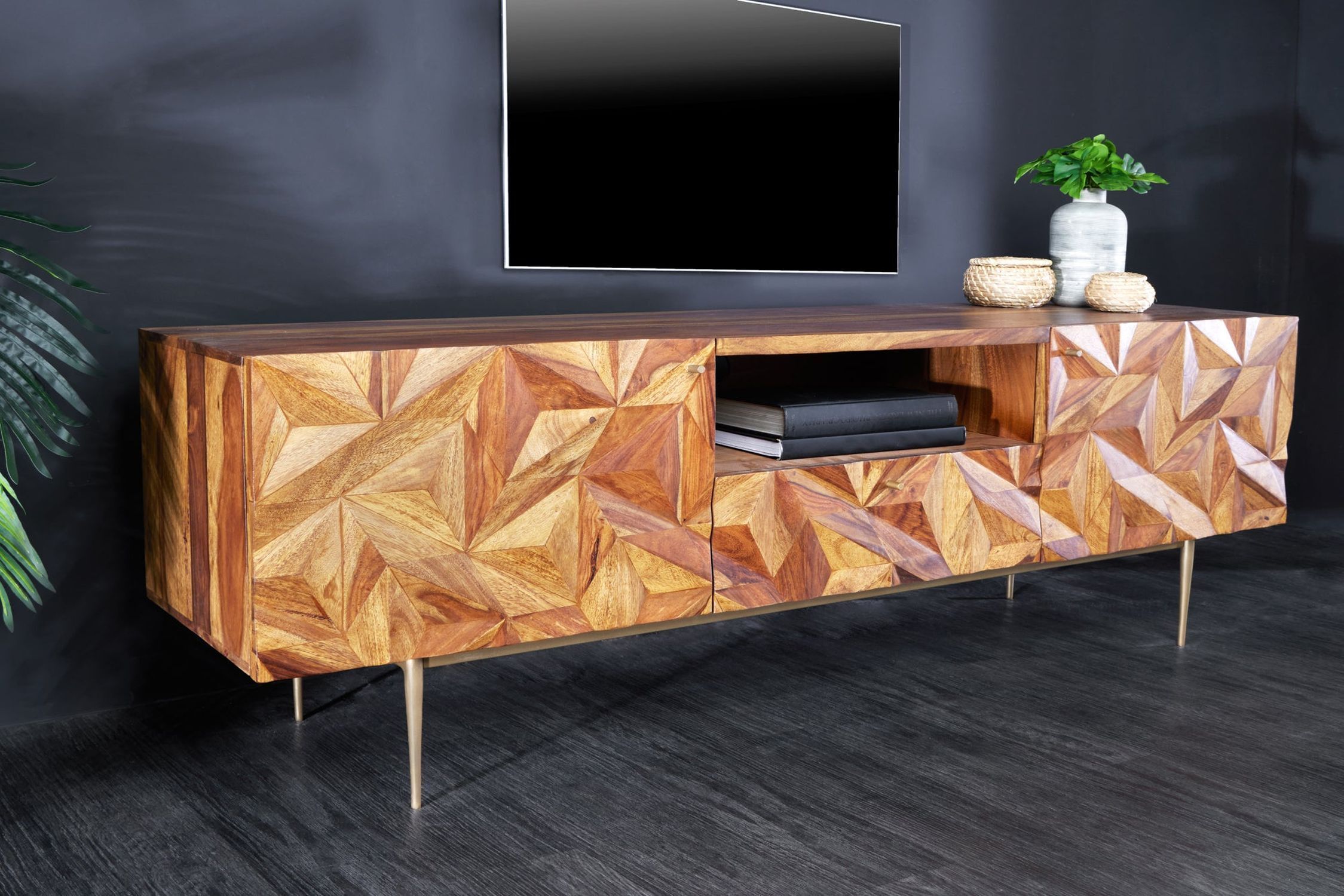 Buffet TV massif 160 cm de large en bois de Sheesham décoratif Moebel, Anrichte, Innenarchitektur, Holz, Hartholz