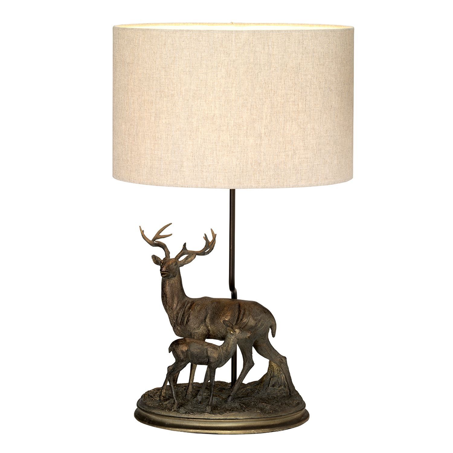 Lampe de table tissu abat-jour cerf en bronze naturel E27 Lampe, Tischlampe