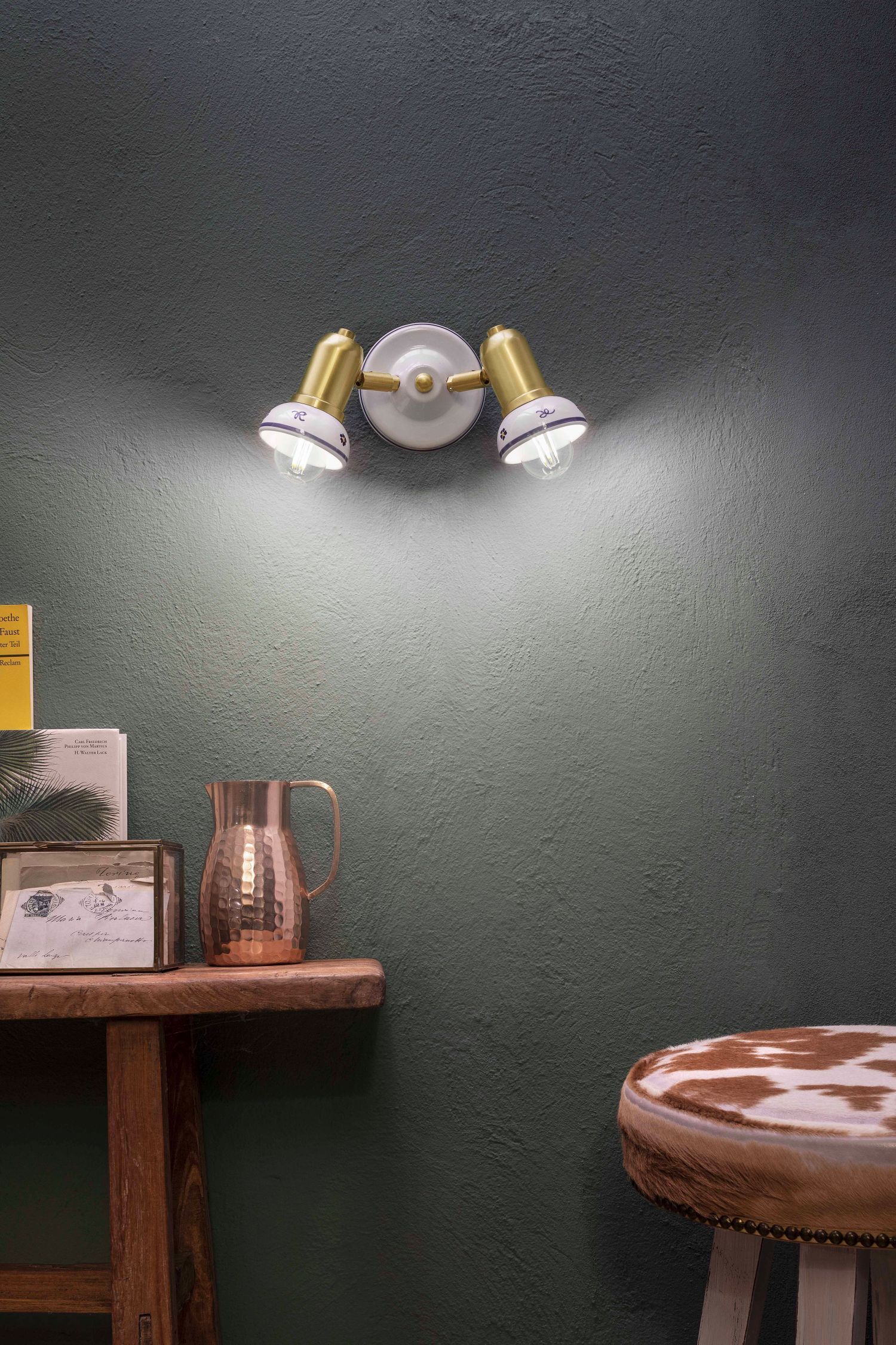 Spot Wand Metall Keramik B: 27 cm E14 verstellbar Landhaus Lampe