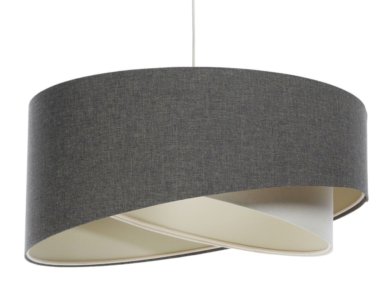 Hängeleuchte Grau Creme E27 rund D: 45 cm Stoffschirm Lampe