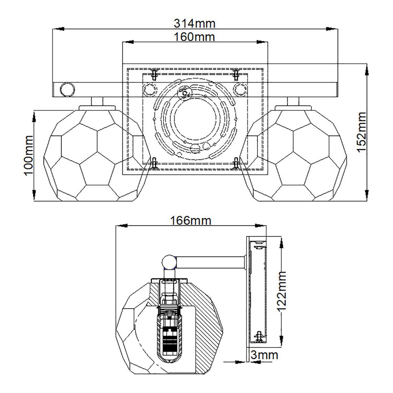 Badezimmerleuchte Kristall LED G9 3000 K 33,4 cm breit klein CAD-Diagramm, Diagramm, Fußball, Sport