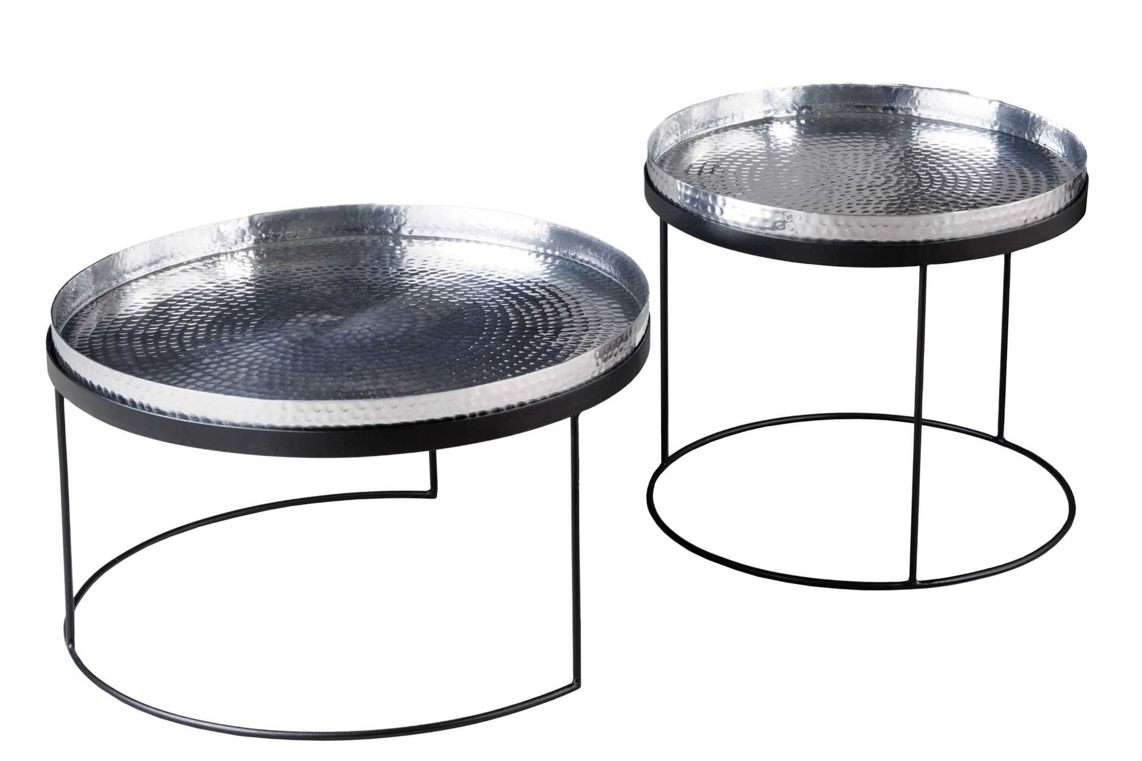 Couchtisch 2er Set mit Tablett in Silber Schwarz Handarbeit Kaffeetisch, Mobiliar, Tabelle