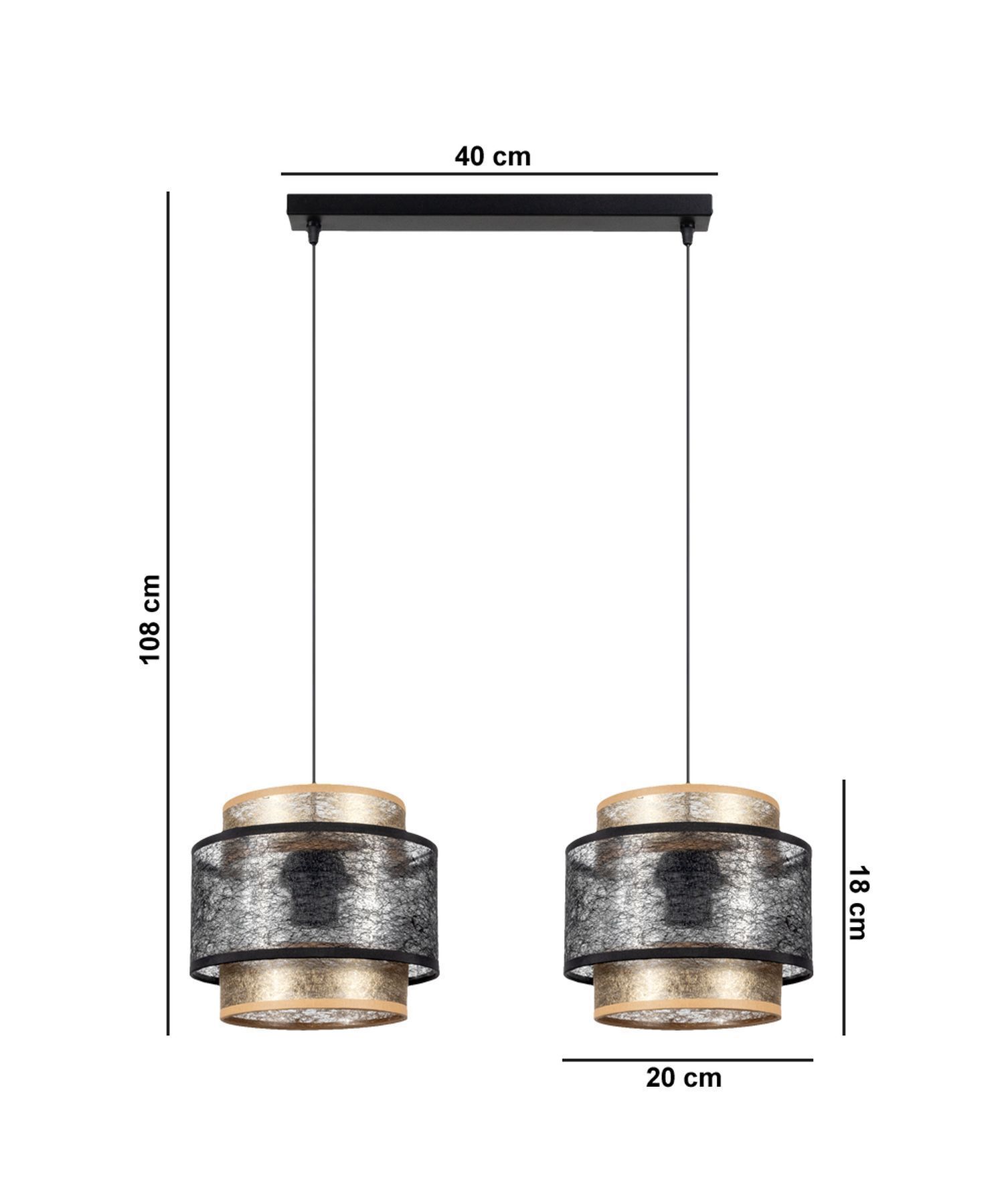 Suspension noir or 2 flammes E27 tissu anti-éblouissement Leuchte