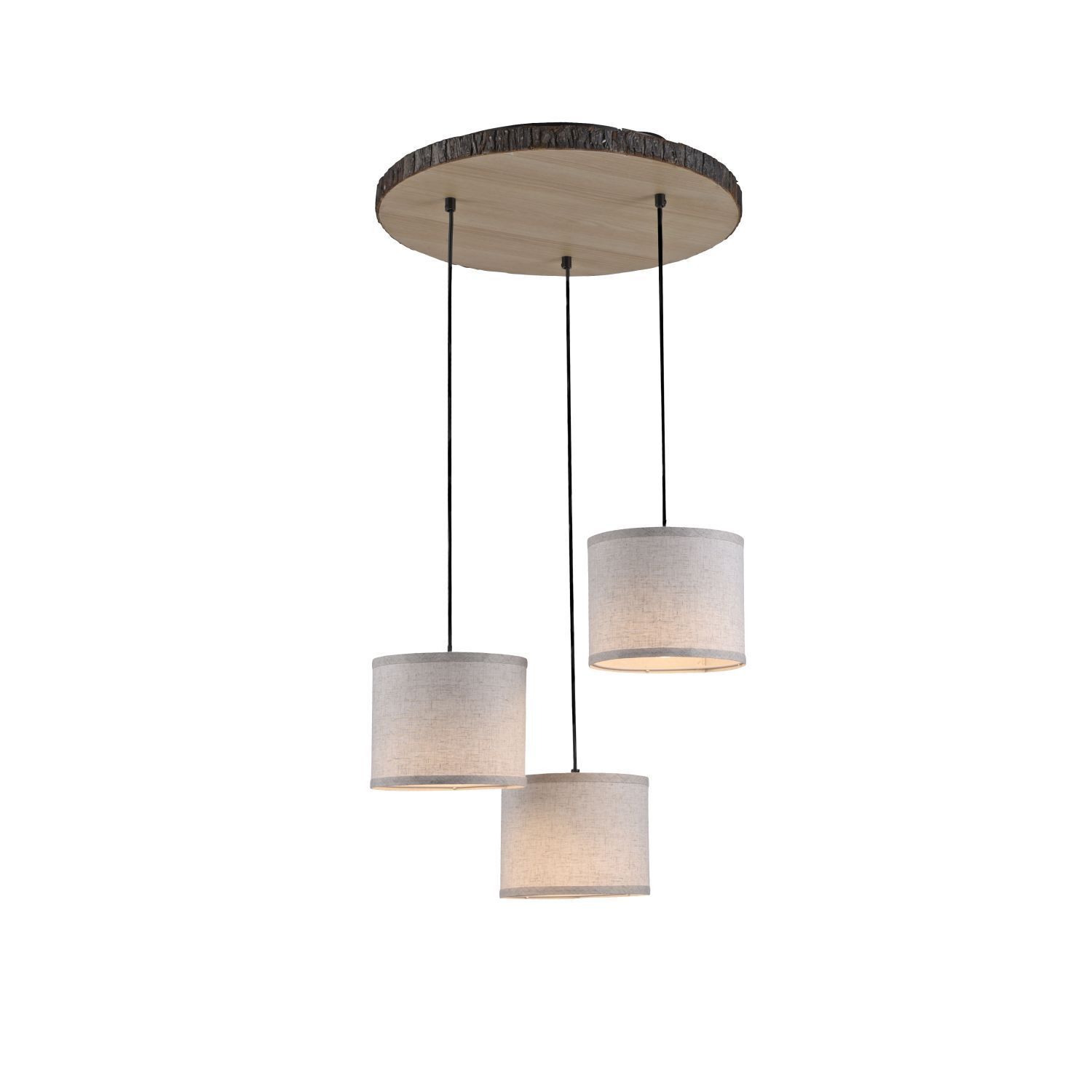 Hängelampe 3-flammig Holz Stoff B:52 cm E27 blendarm Lampe, Deckenleuchte, Kronleuchter