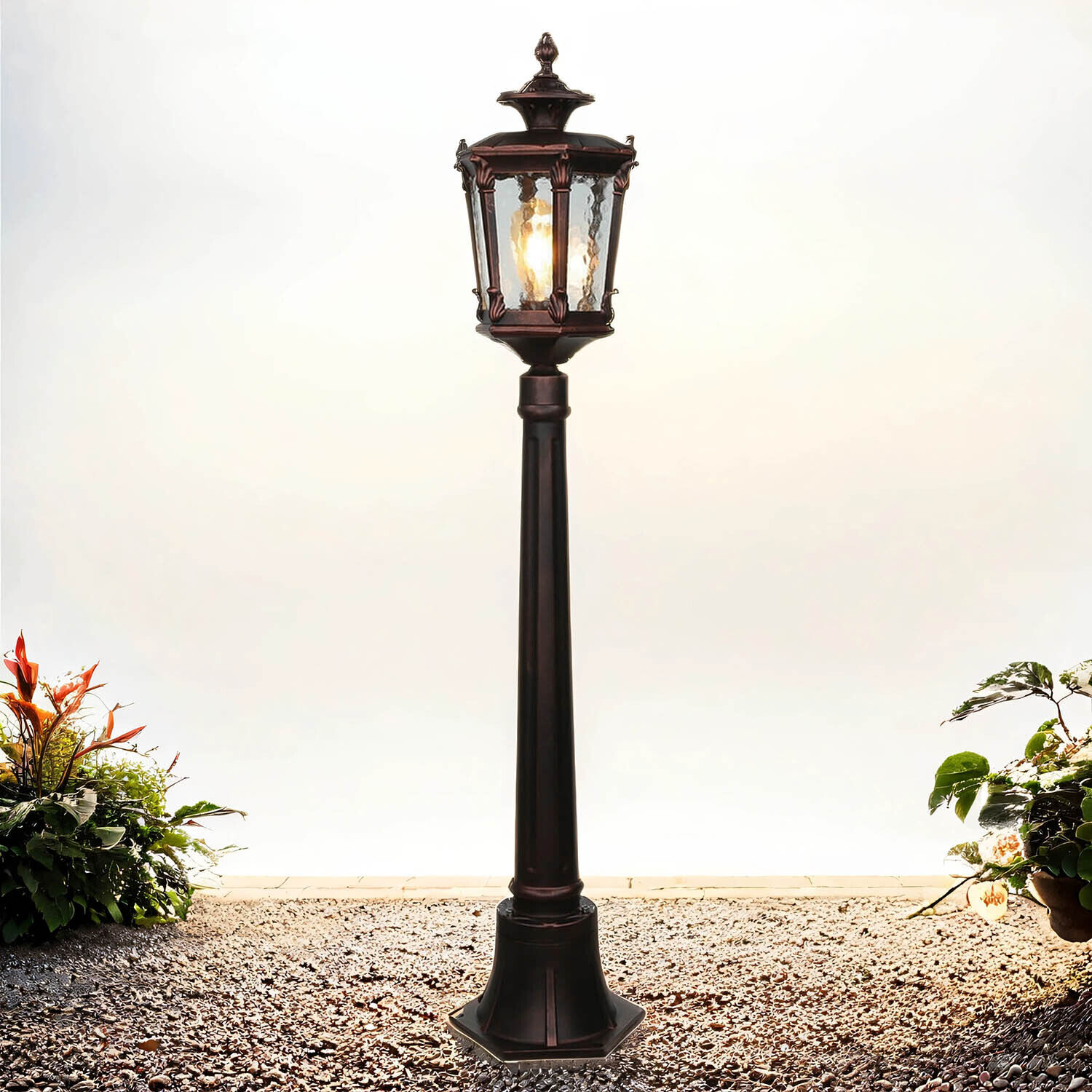 Außen Stehlampe Bronze Antik Ornament Glas E27 AMUR Lampe, Laternenpfahl, Pflanze