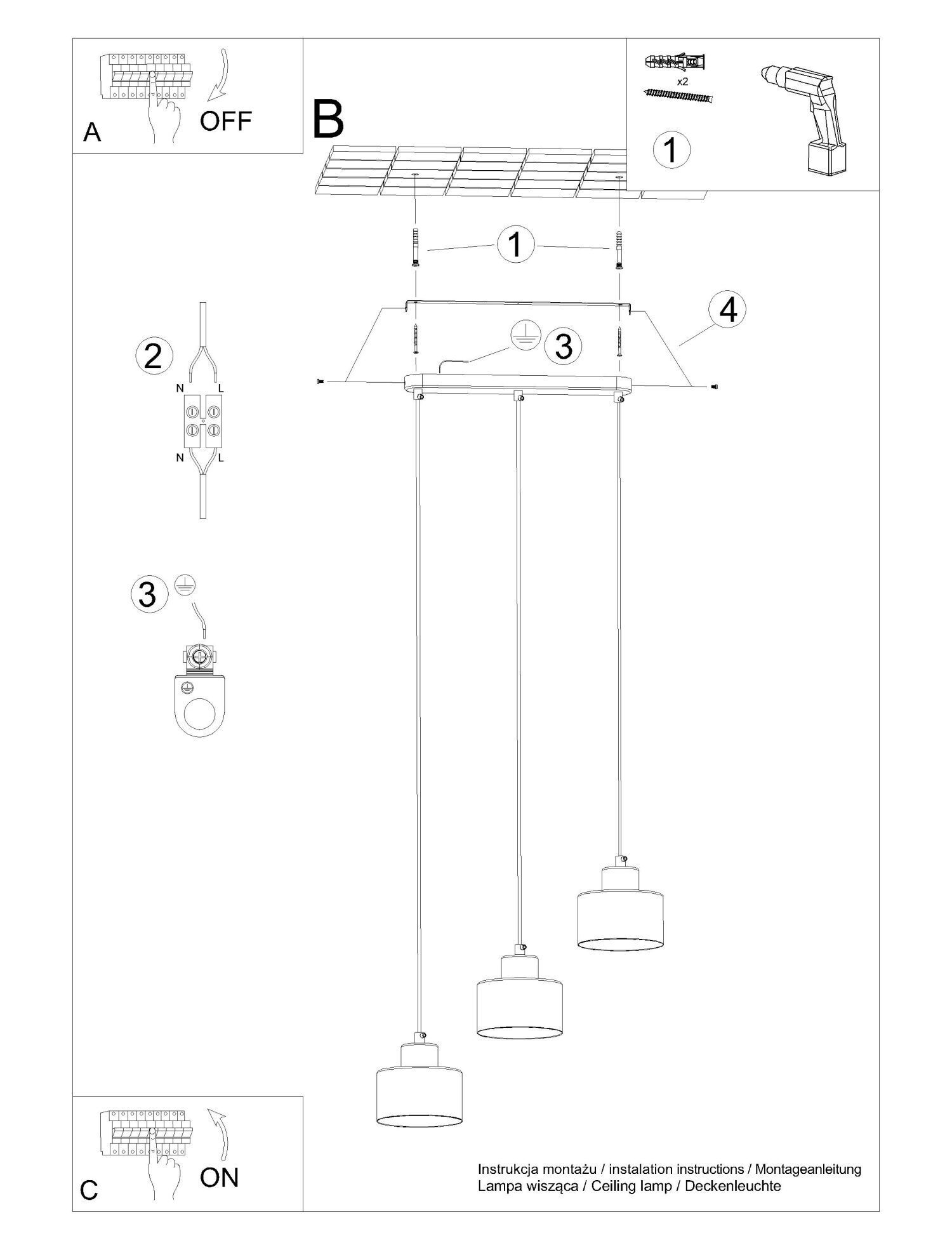 haengeleuchte-pendelleuchte-haengelampe-tisa-3-flammig-schwarz-retro-523-innen-6 deckenlampe, pendelleuchten, hängelampe, dreiarmige lampe, montagekit
