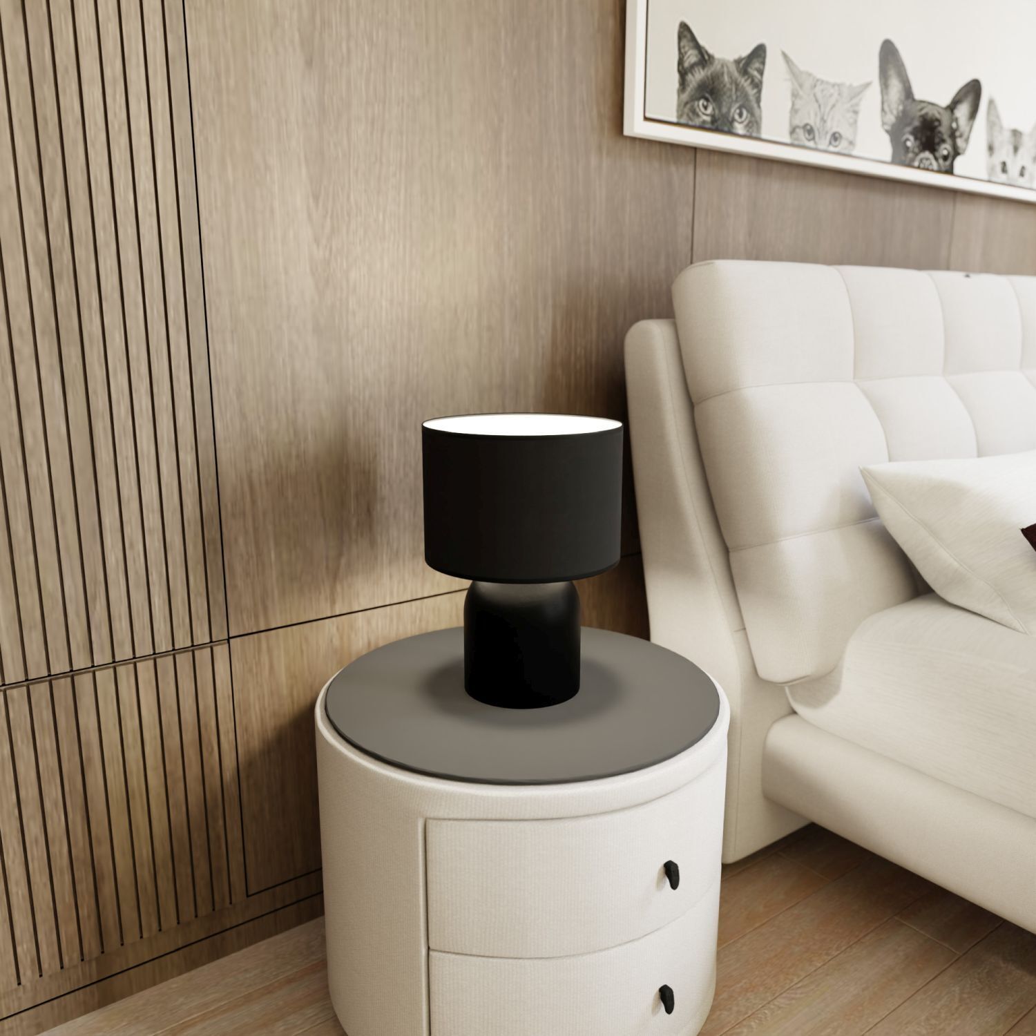 Tischleuchte Metall Stoff 35 cm Schwarz Weiß E27 CLARA Drinnen, Innenarchitektur, Lampe, Tischlampe, Mobiliar