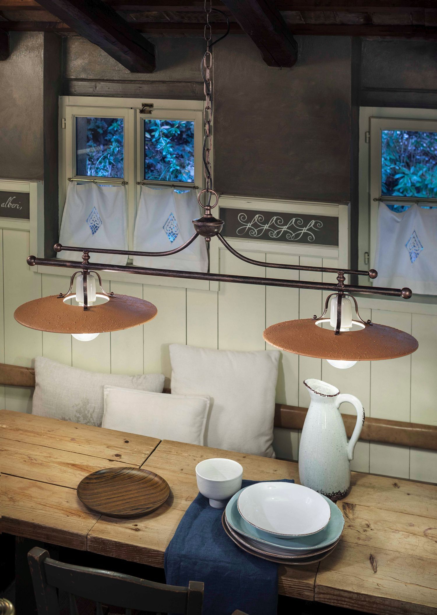 Hängeleuchte Metall Keramik E27 2-flammig STEFANO Tabelle, Tischplatte, Stuhl, Holz, Innenarchitektur