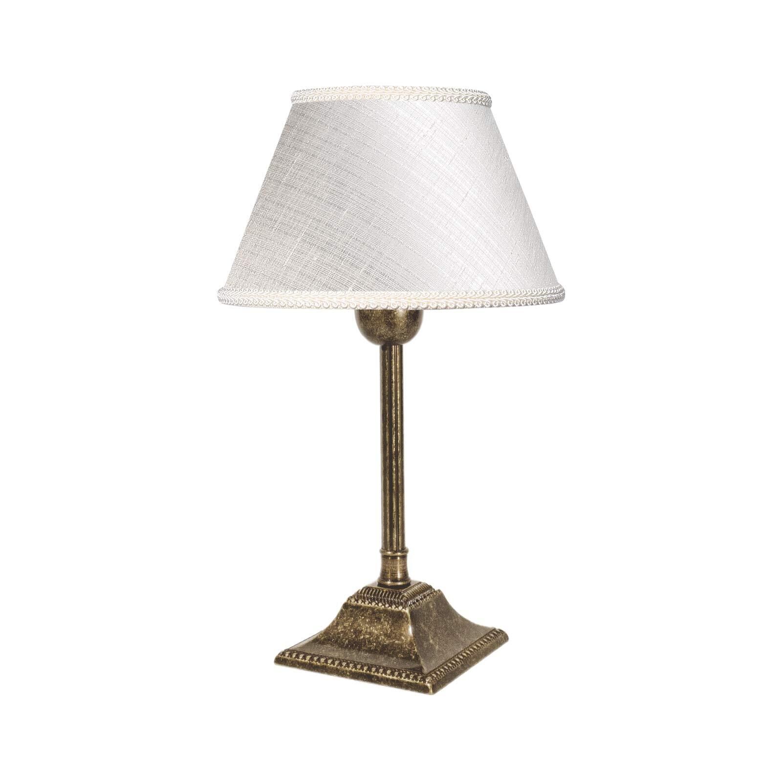 Lampe de table E14 laiton tissu 29 cm en bronze antique blanc