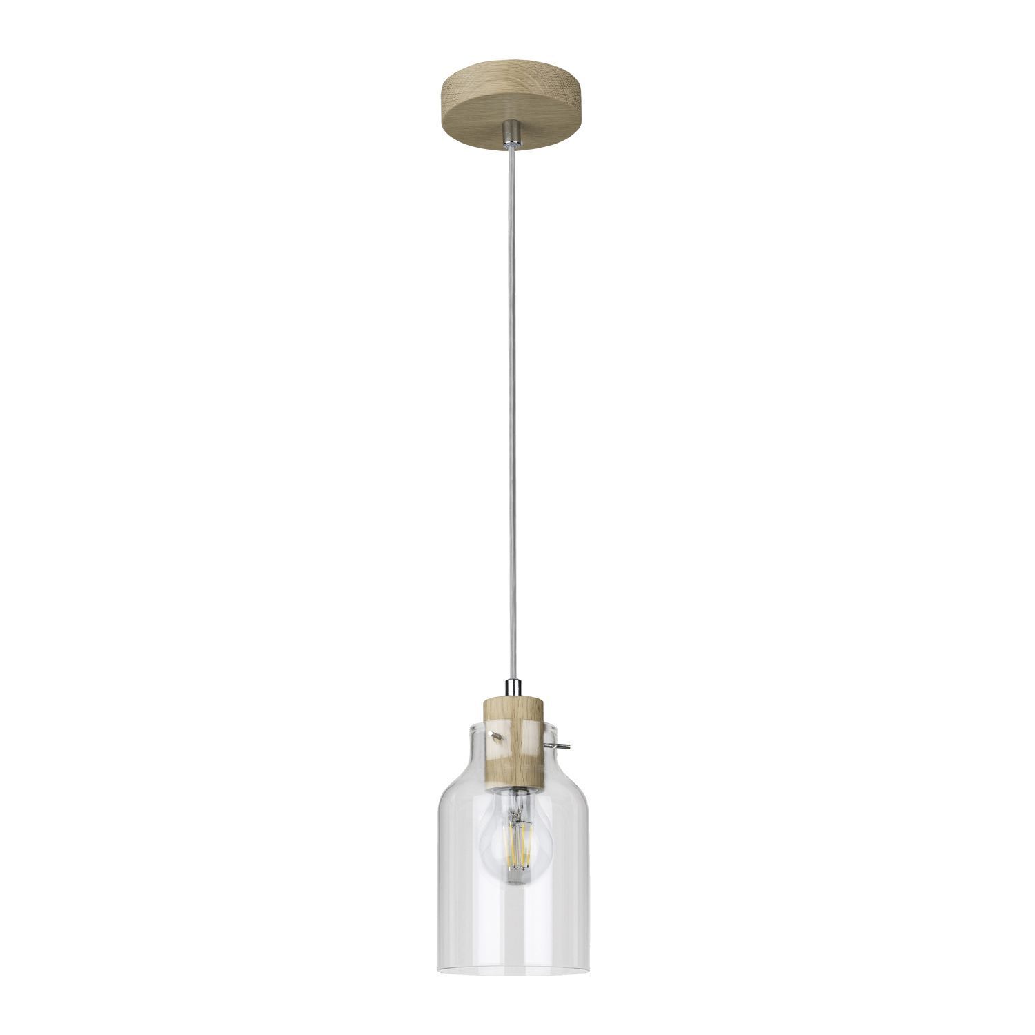 Suspension ronde chêne bois verre Ø10cm élégante Deckenleuchte, Leuchte, Lampe