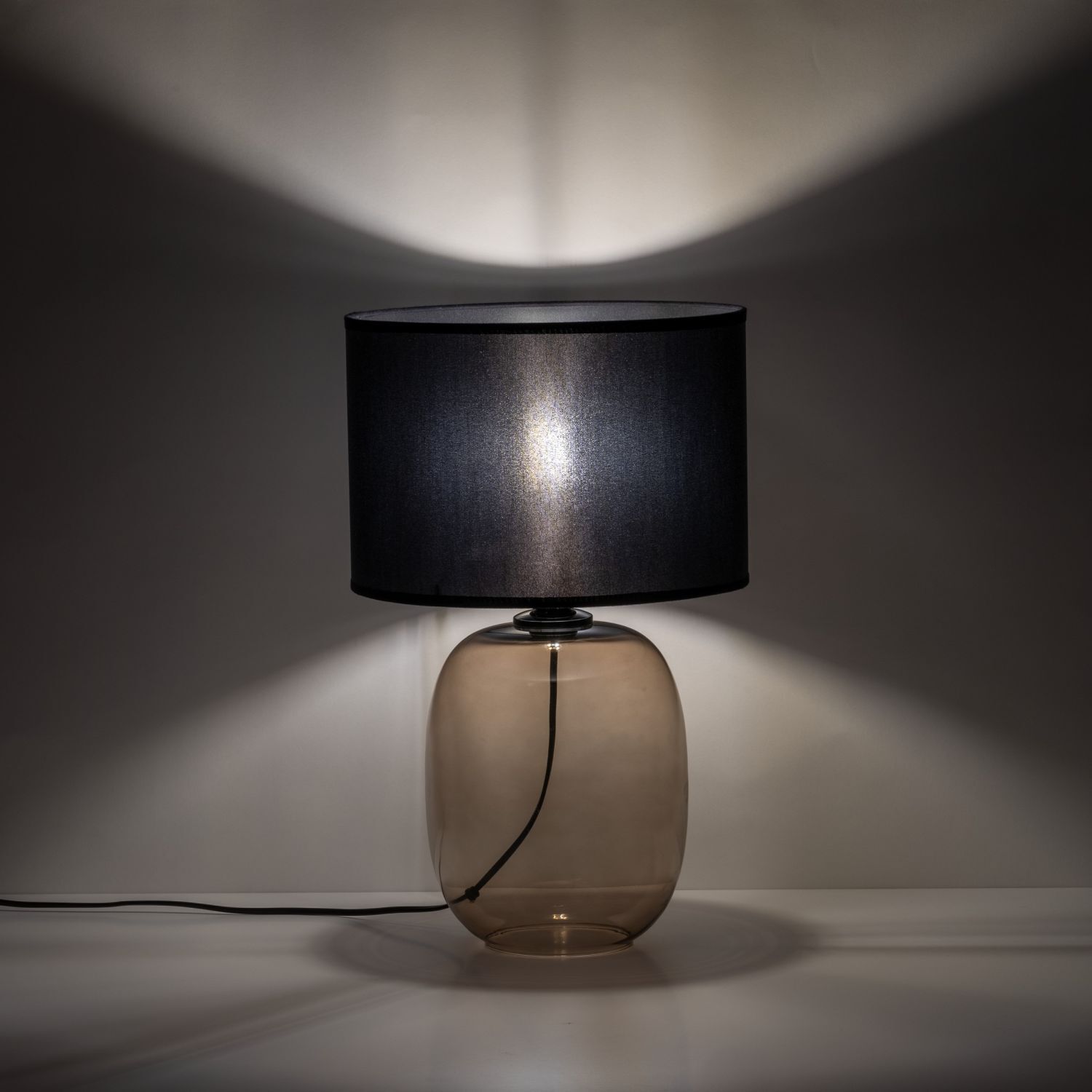 Lampe de table verre fumé tissu E27 48 cm Ø 30 cm KYLE