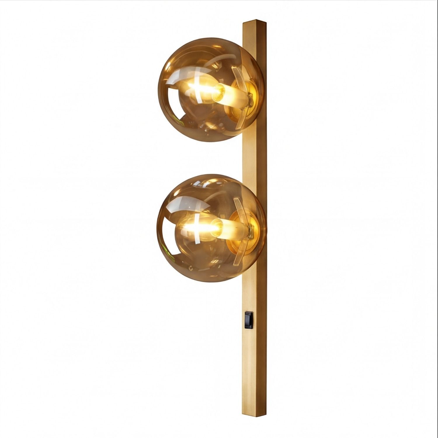 Wandlampe Bernstein Glas Schalter Gold E14 60 cm 2-flmg Wandlampe, Glasballen, Gold, Lichtarmatuur, Standleuchte