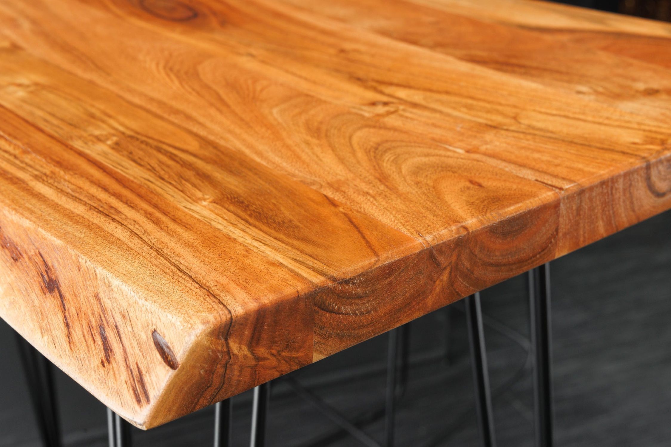 Bartisch Akazienholz Metall 140 x 63 cm Hairpin Legs Holz, Hartholz, Tabelle, Tischplatte, Gebeiztes Holz