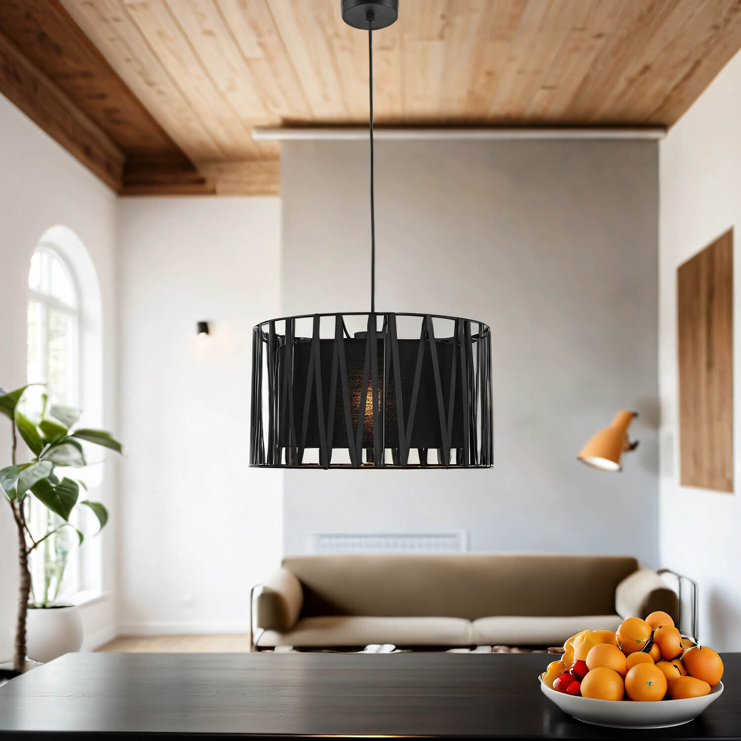 Hängelampe Wohnzimmer Modern Schwarz Metall ∅40cm