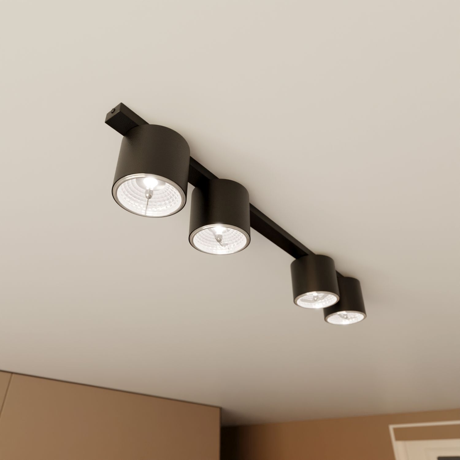 Deckenlampe Schwarz 90 cm lang 4-flammig GU10 AR111 Metall Deckenleuchte, Leuchte