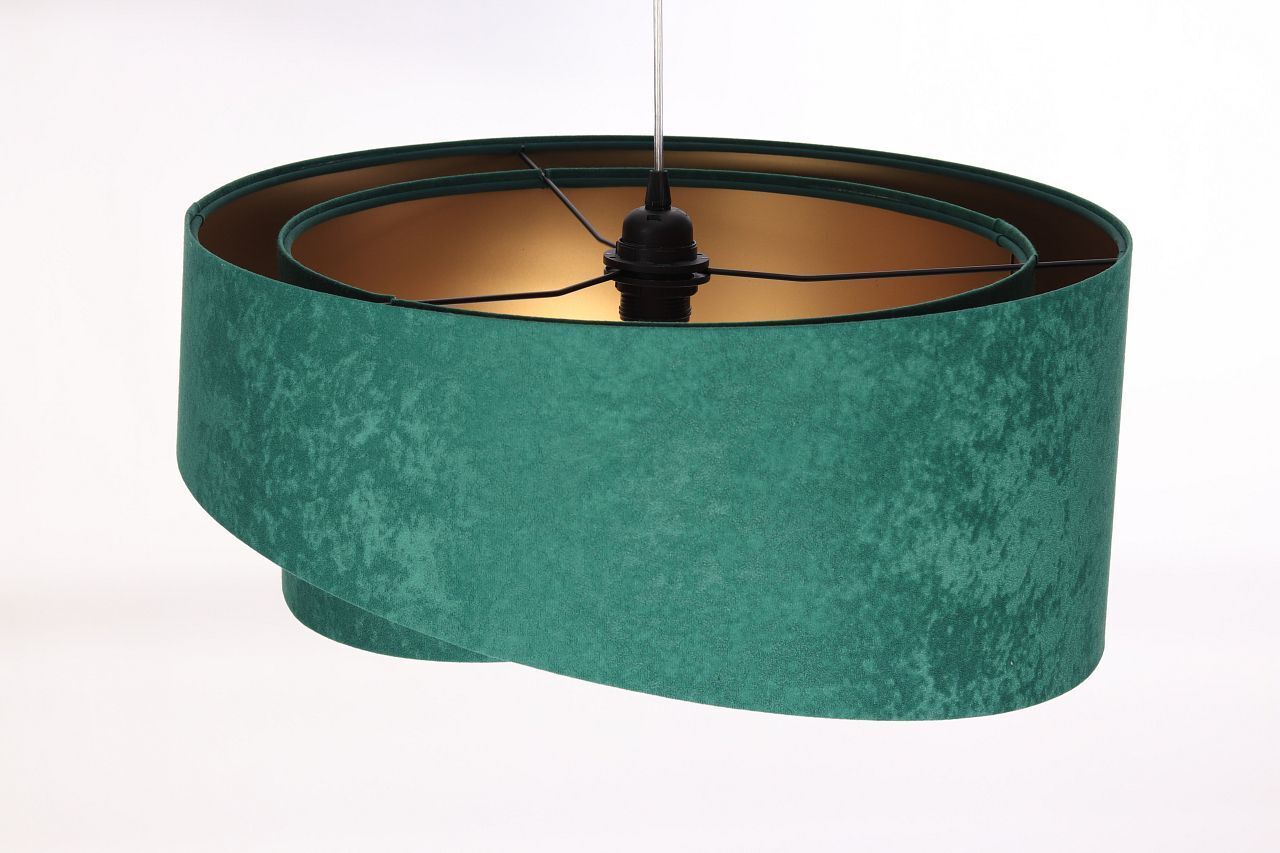 Hängeleuchte Stoff E27 rund D: 50 cm Grün Gold Velours Optik Lampe, Lampenschirm