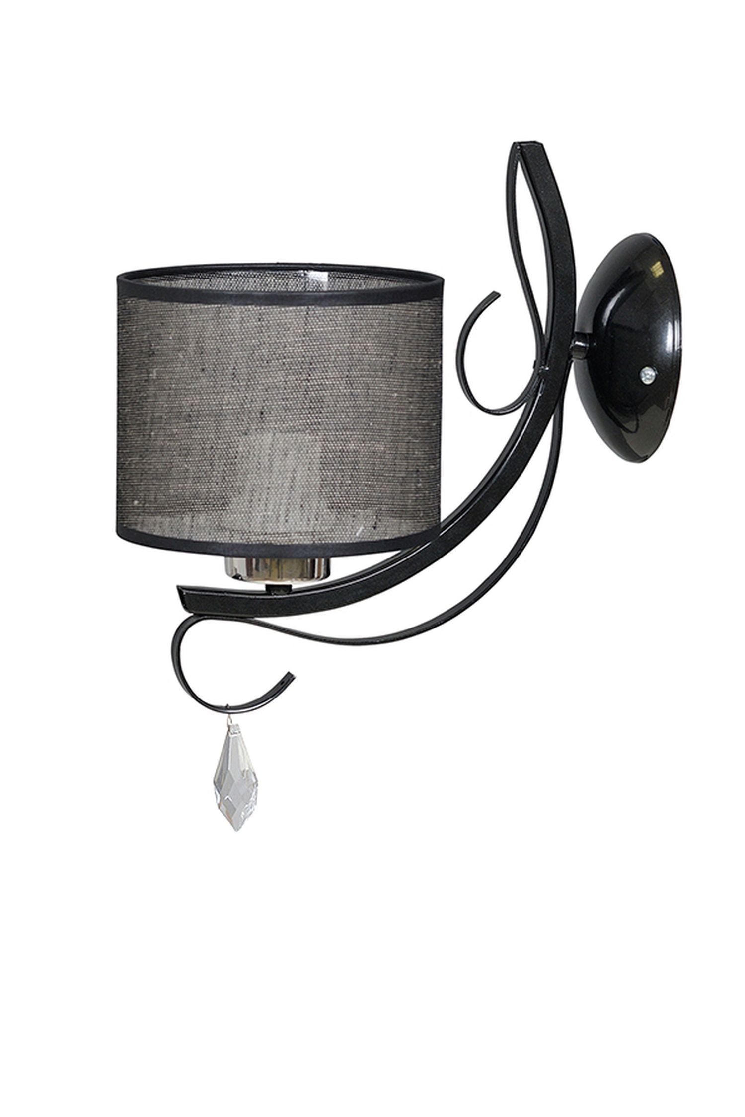 Wandleuchte Schwarz Kristall Metall Stoffschirm E27 Lampe