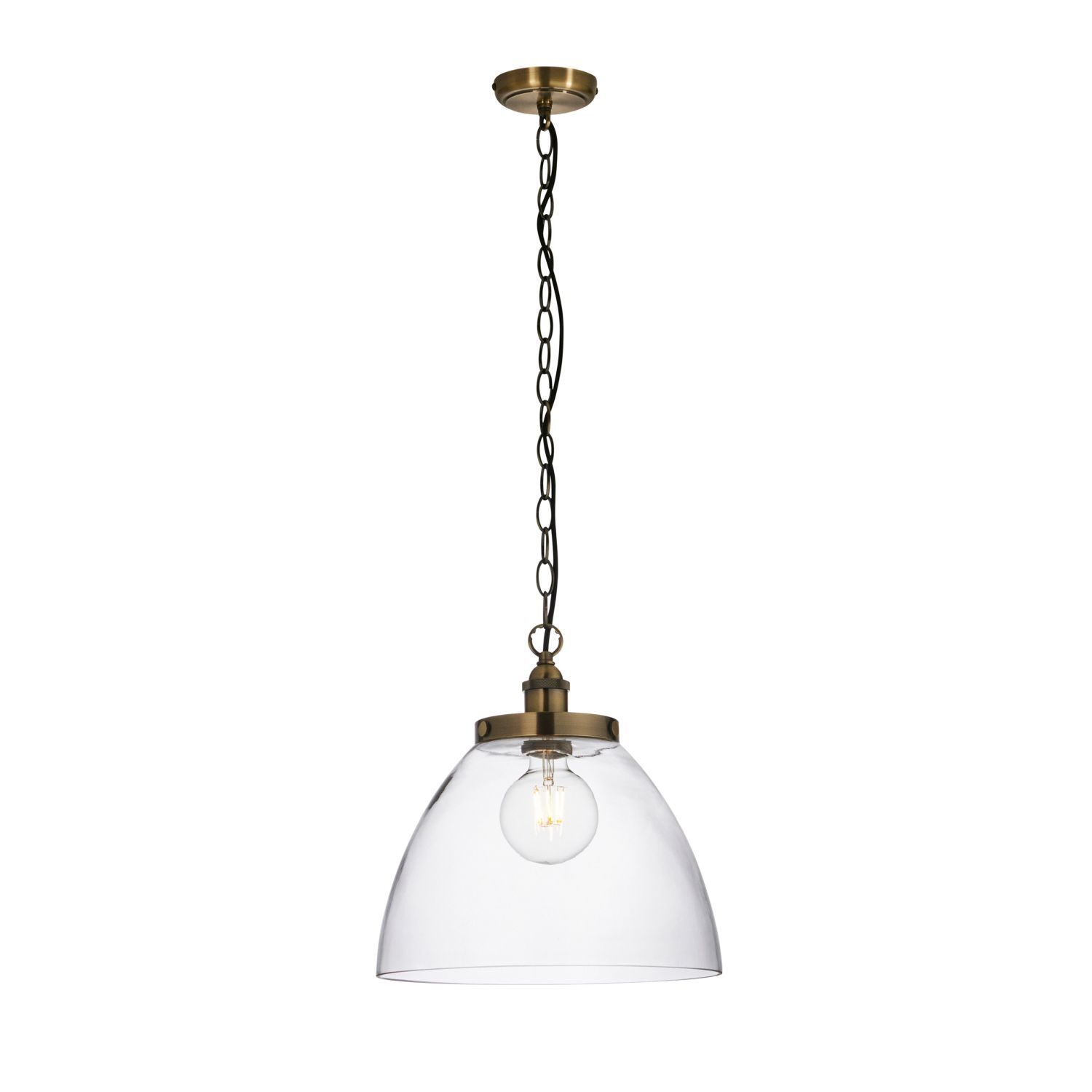 Lampe à suspendre verre métal Ø 33 cm laiton antique E27 Industrial