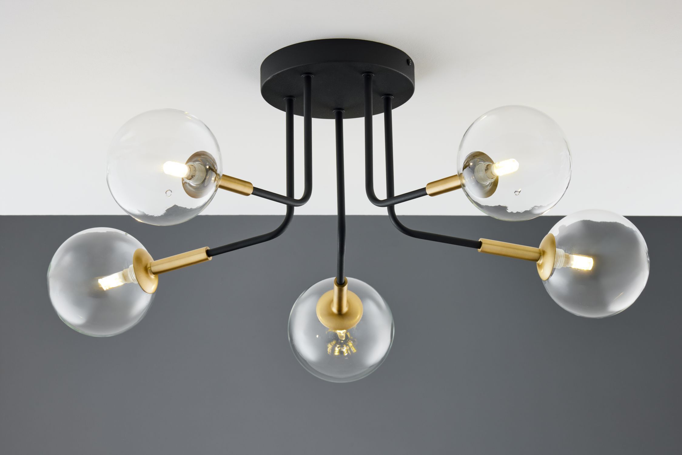 Deckenleuchte 5-flammig Metall Glas in Schwarz Gold G9 Leuchter, Lampe, Deckenleuchte, Leuchte