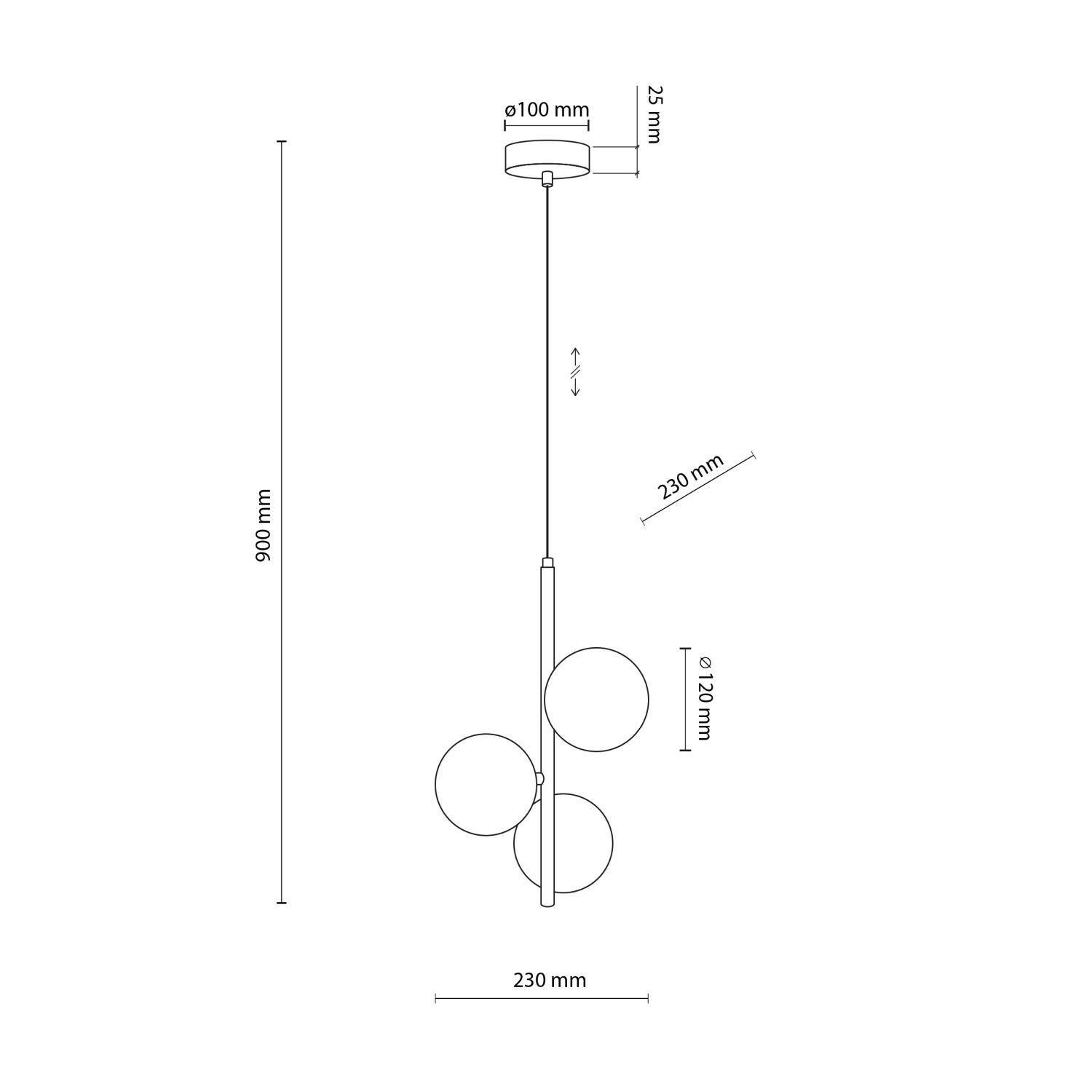 Suspension verre fumé métal L : 23 cm Abat-jour sphérique