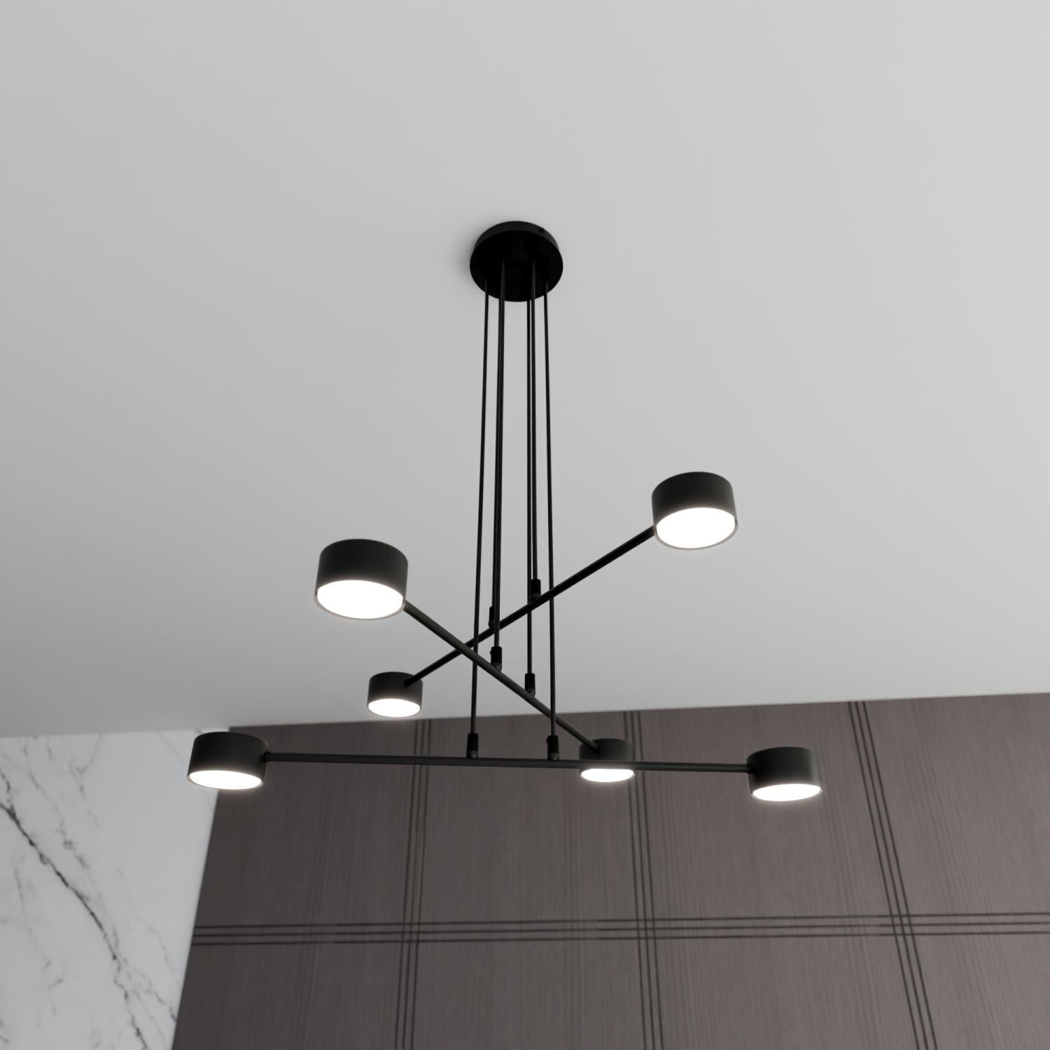 Pendelleuchte Schwarz Metall B: 70 cm verstellbar 6x GX53 Leuchter, Lampe