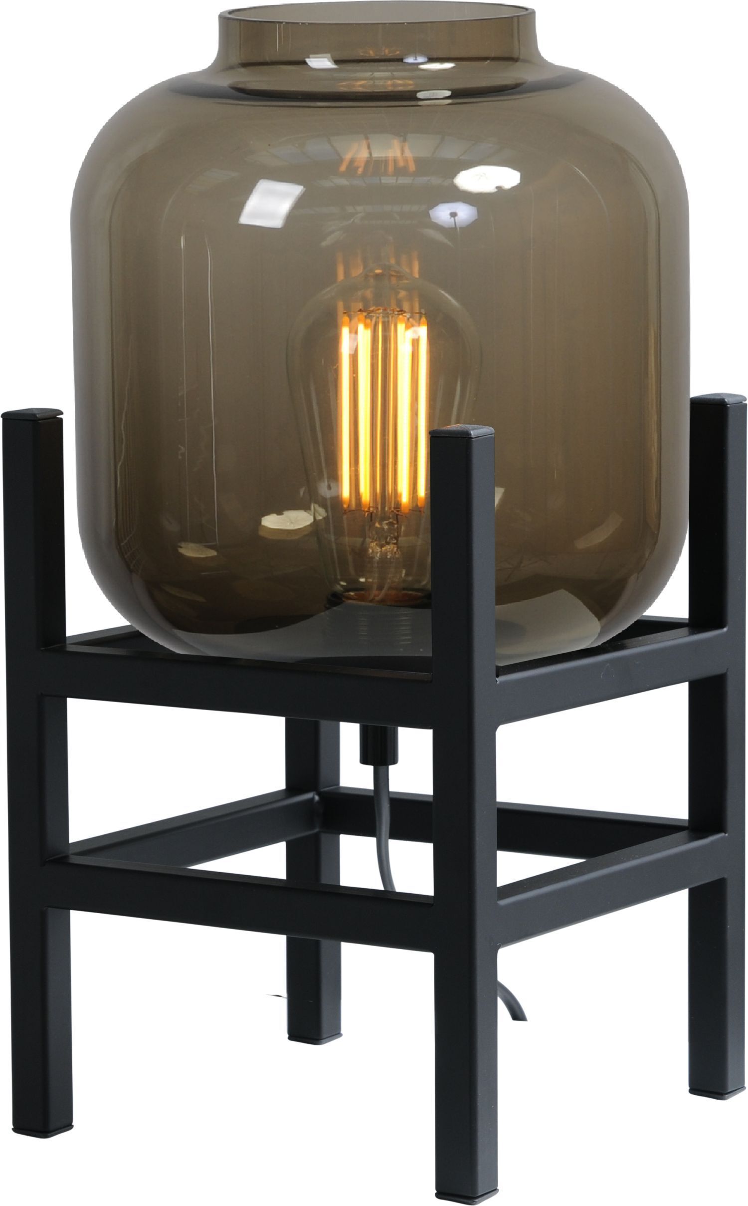 Lampe de table noir métal verre hauteur 34 cm E27 ELYA