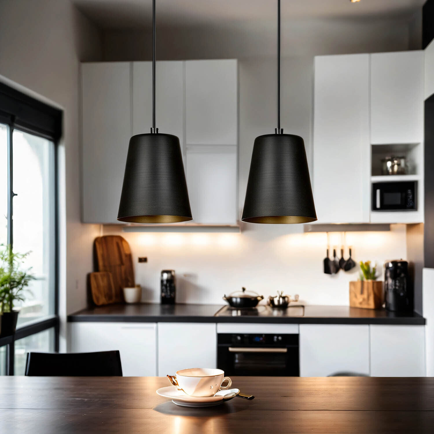 Hängelampe Schwarz Gold Metall Retro 2-flammig E27 Drinnen, Innenarchitektur, Küche, Beleuchtung