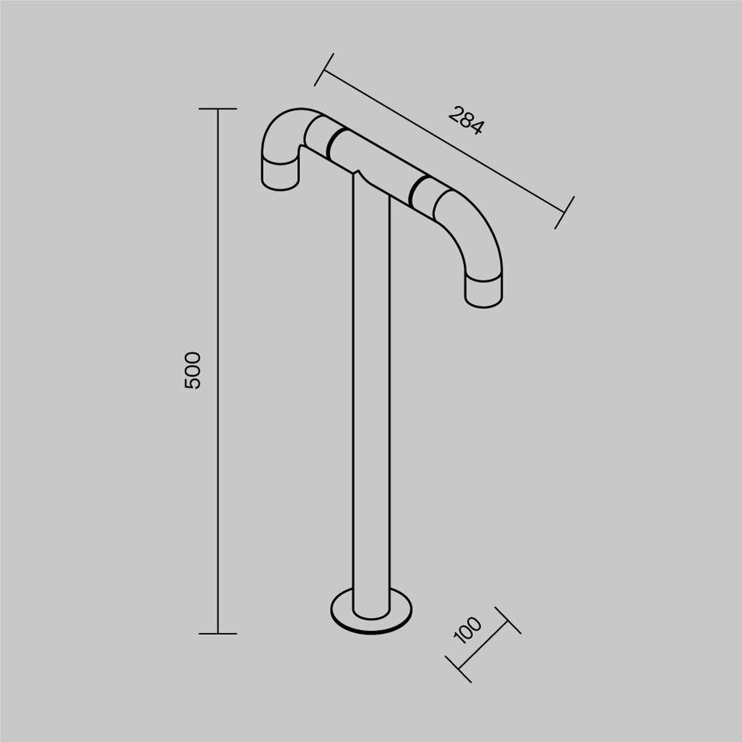 Handlauf, Griffstange, Wandbefestigung, Metallrohr, Abmessungen 284x500