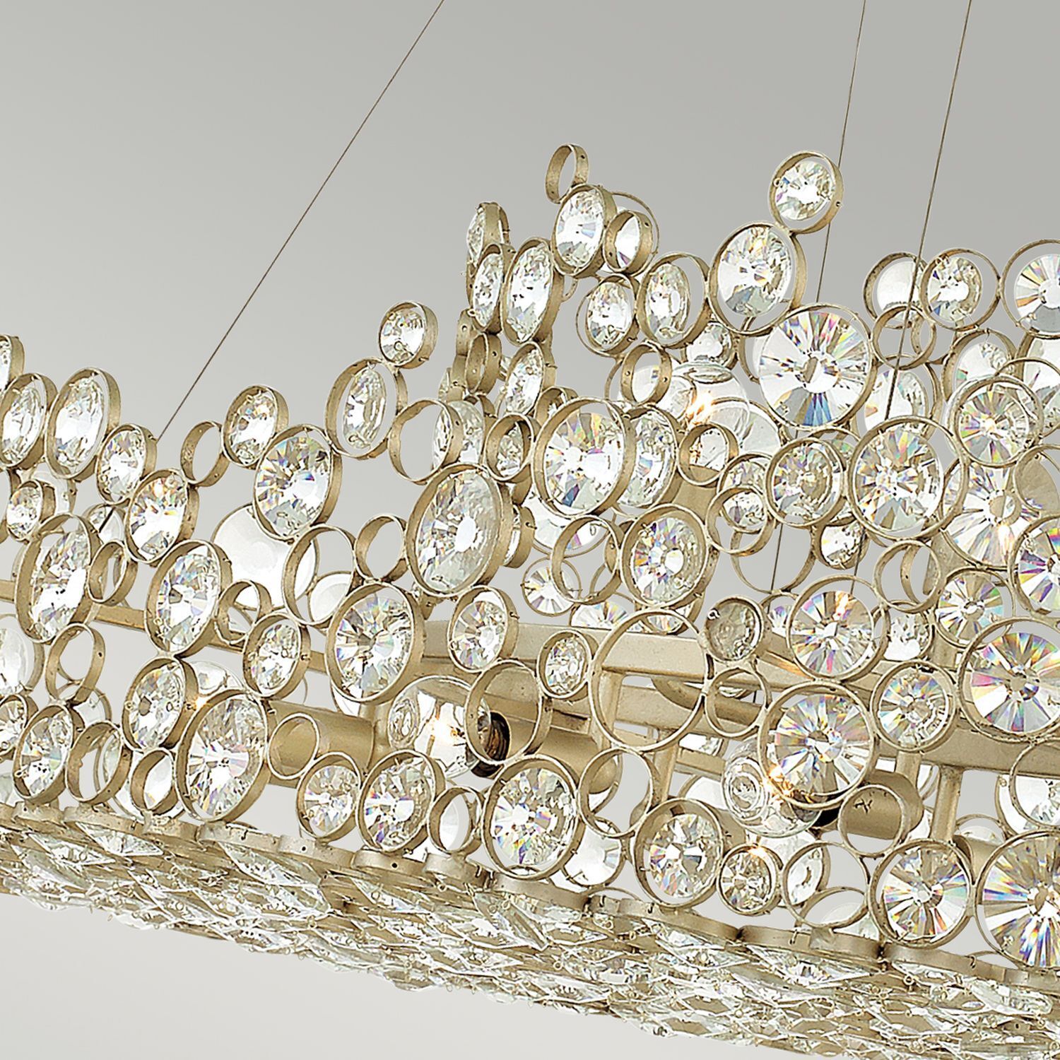 Hängelampe Esstisch oval Kristall Metall in Blattsilber Leuchter, Lampe, Zubehör