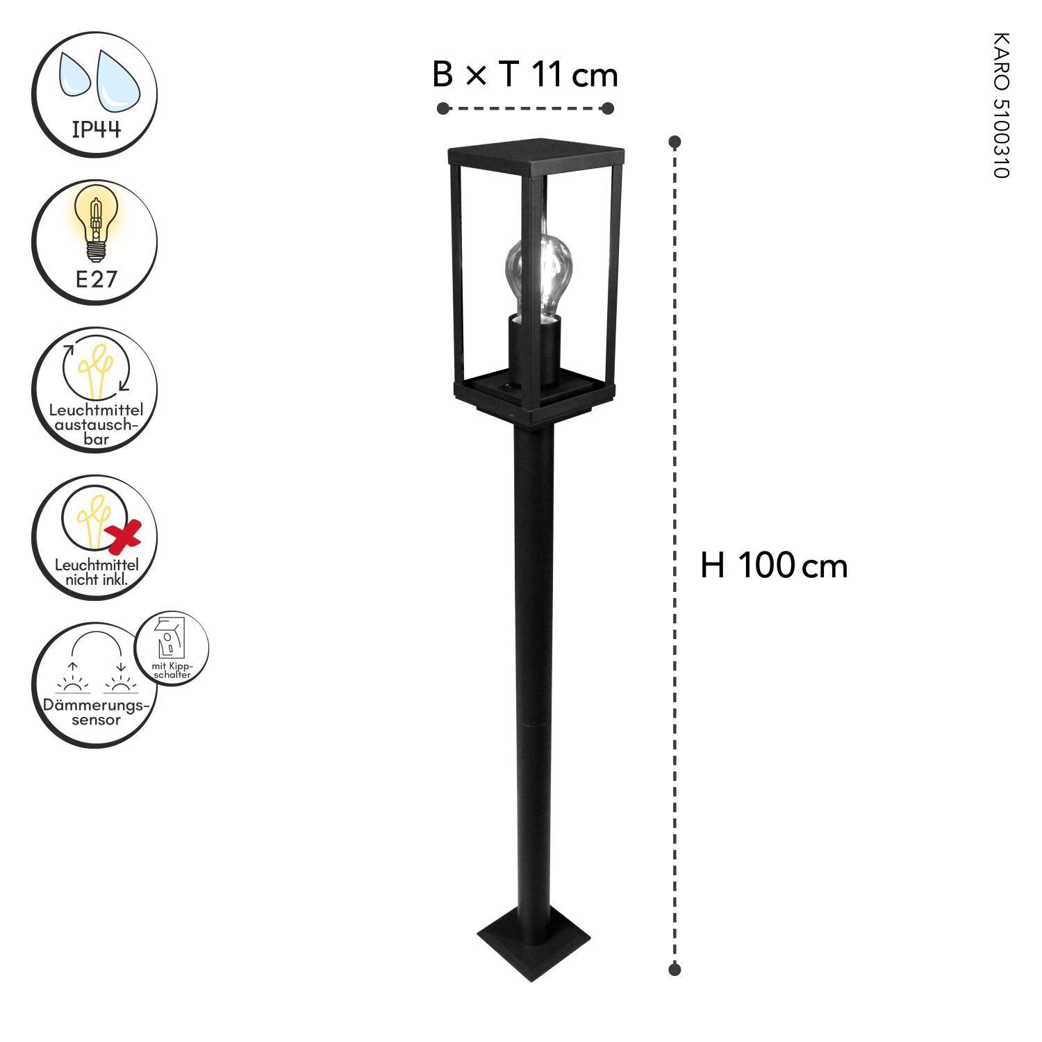 Lampe de socle Vintage aluminium noir IP44 E27 100 cm