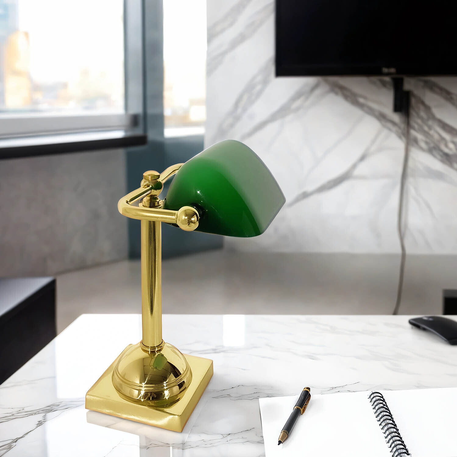 tischlampe-tischleuchte-tischlampe-jugendstil-lampade-ministero-1x-e14-bis-6w-messing-poliert-gruen-fuer-arbeitszimmer-le108869-01 Lampe, Schreibtischlampe, Messing, grüner Lampenschirm, Bürodekoration