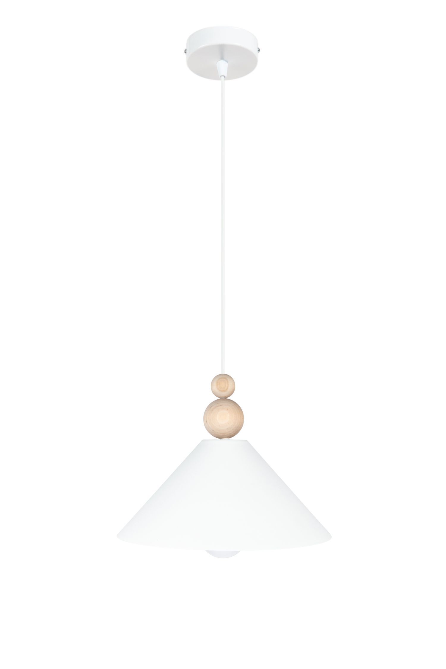 Pendentlampe, Pendellampe, weißer Lampschirm, Holzperlen, Deckenmontage