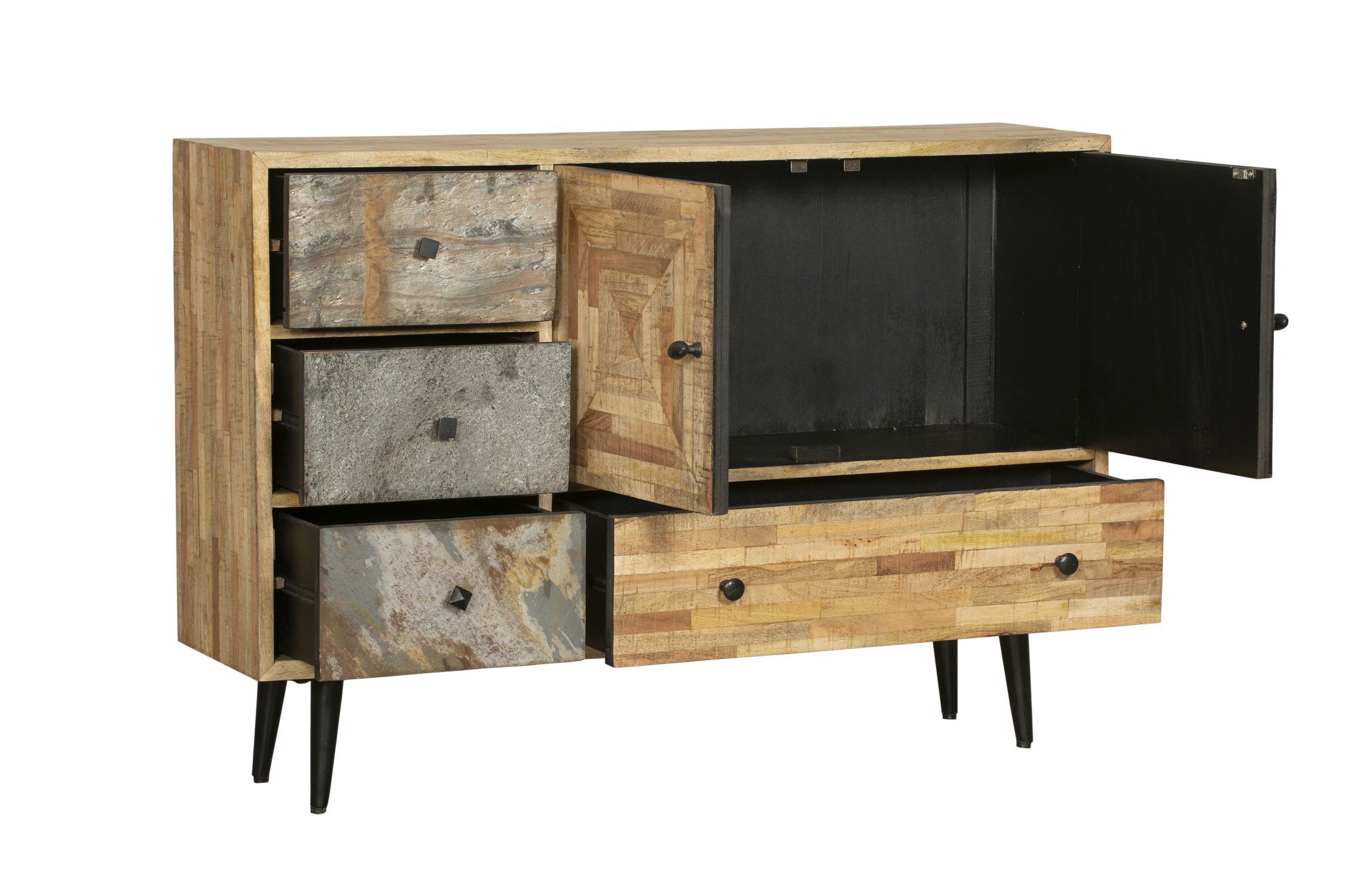 Sideboard bois acier L : 117 cm avec tiroirs portes Moebel, Anrichte, Kabinett, Schublade, Schrank