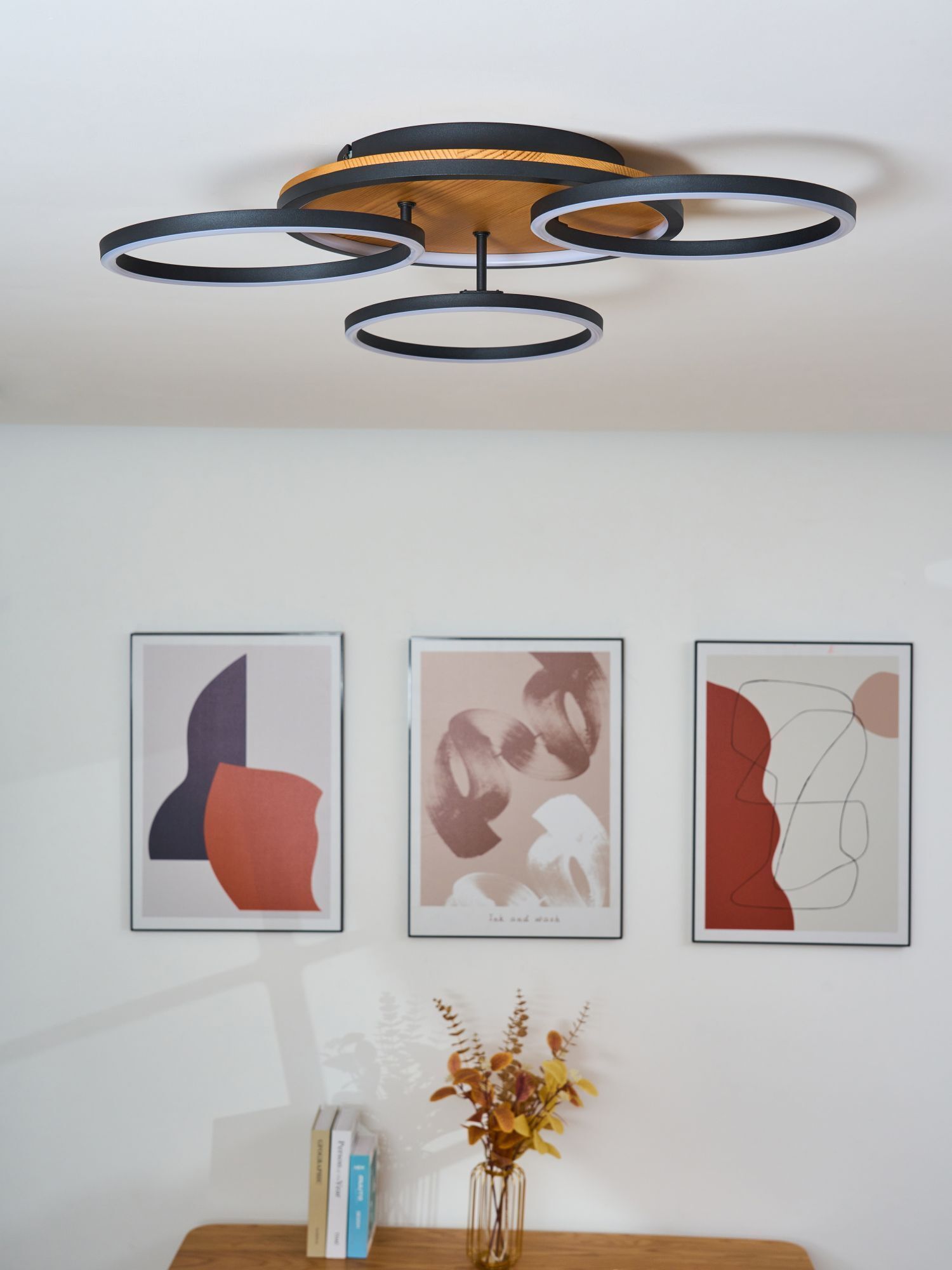 LED Deckenlampe Natur Schwarz Weiß L:60,8 cm 3000 W Drinnen, Innenarchitektur, Kunst, Malerei