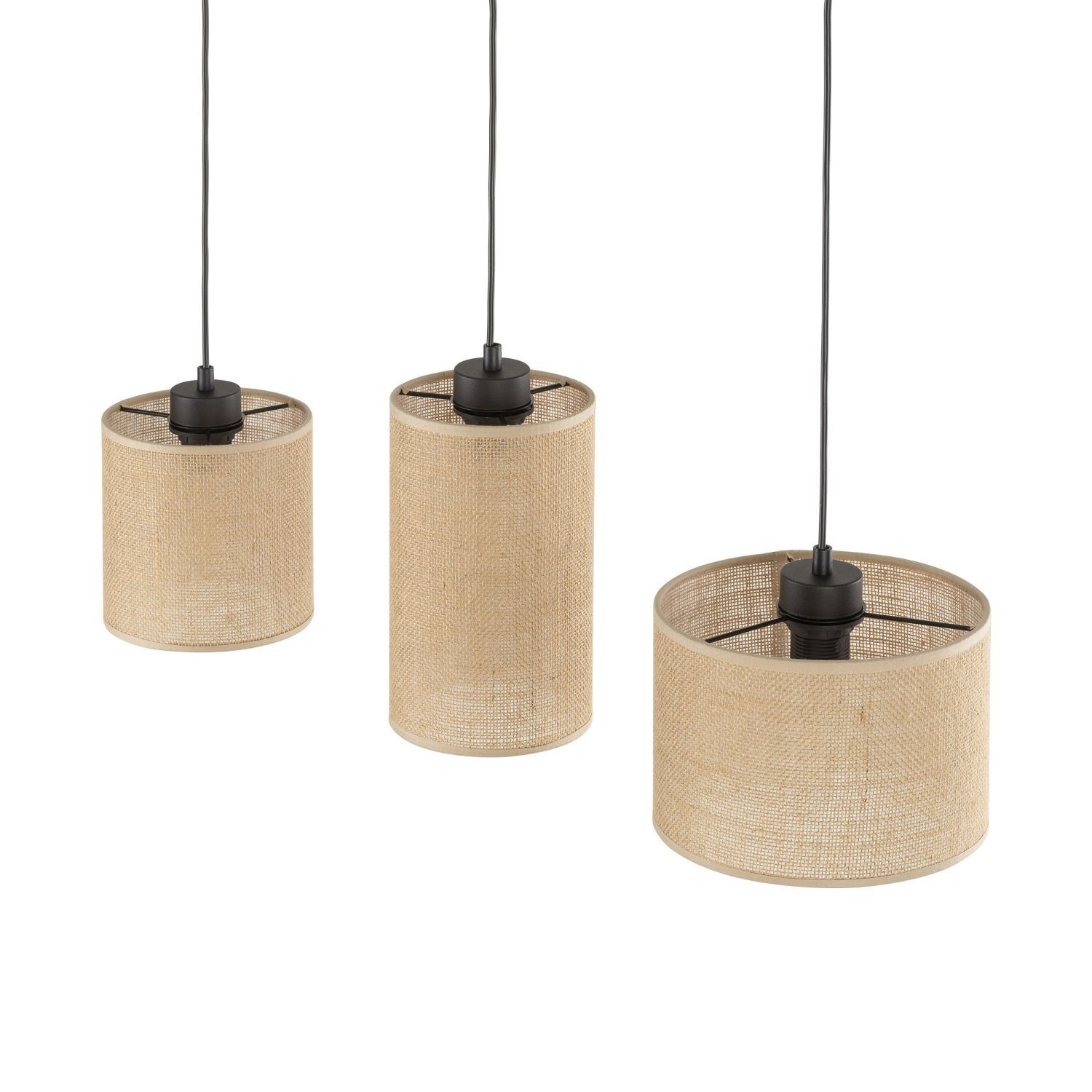 Suspension 3 flammes tissu métal L : 79 cm E27 Boho
