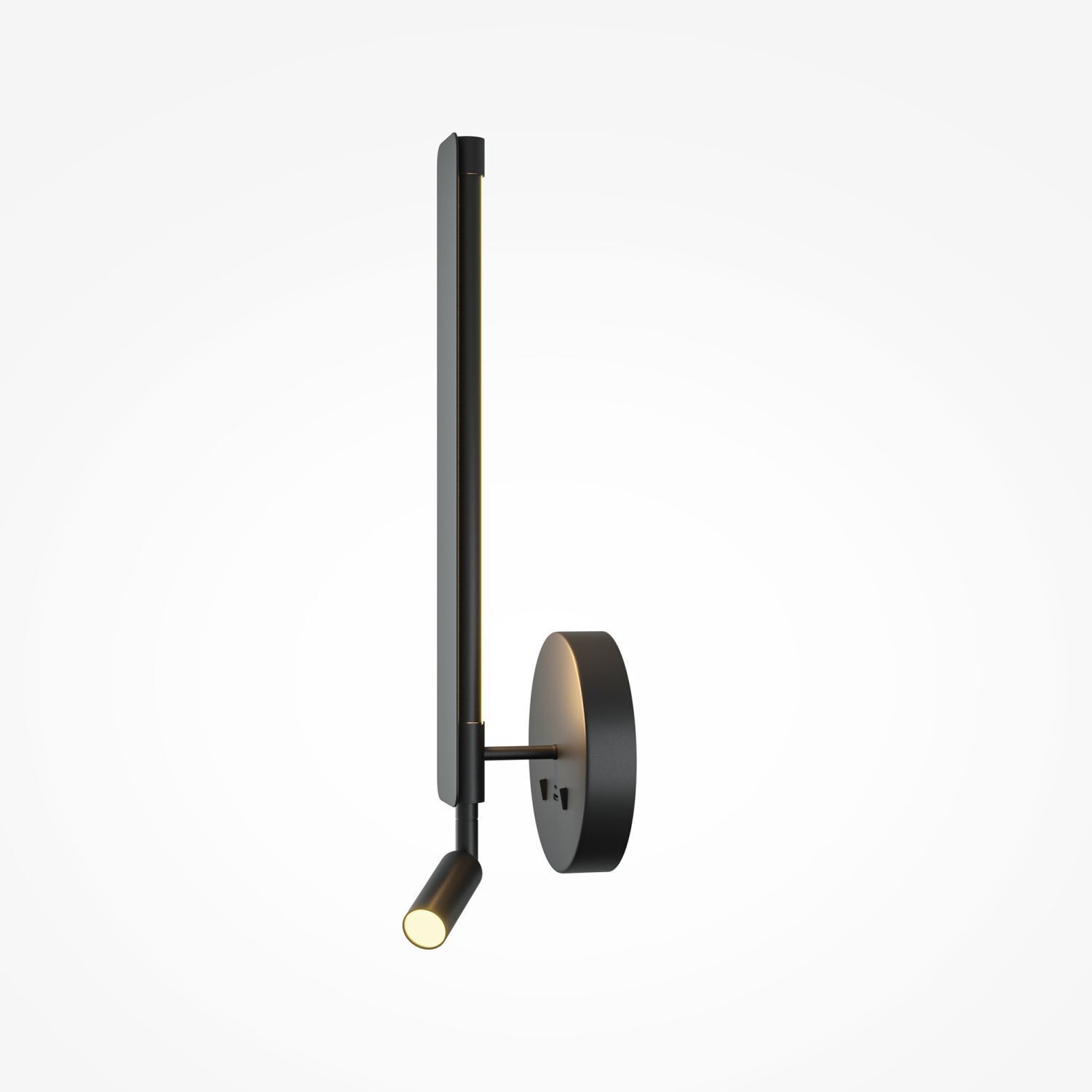 LED Wandlampe Schwarz H:51,6 cm 3000 K Schalter USB Wandlampe, Wandbeleuchtung, Kunststoff, Metall, LED