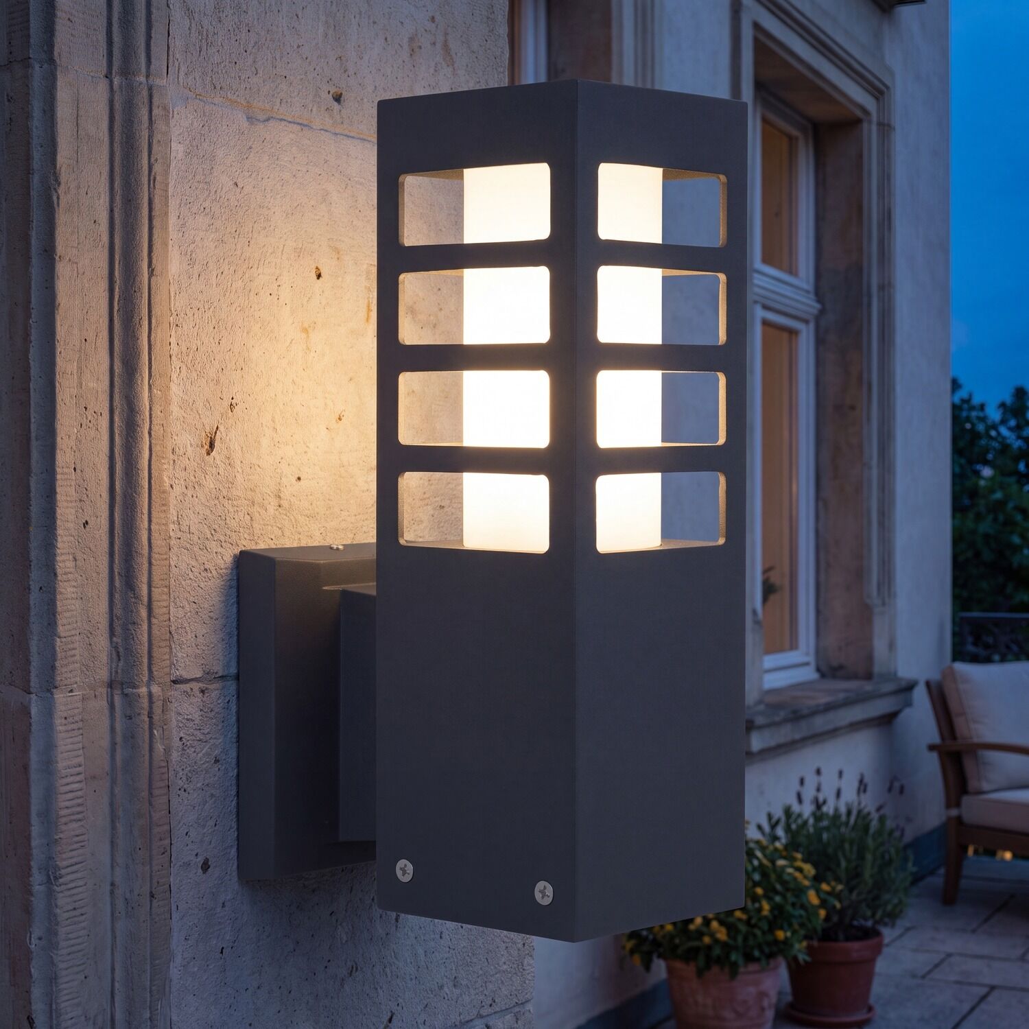 Außenleuchte, Wandleuchte, Gartenlicht, Moderne Leuchte, Rahmen mit Quadraten